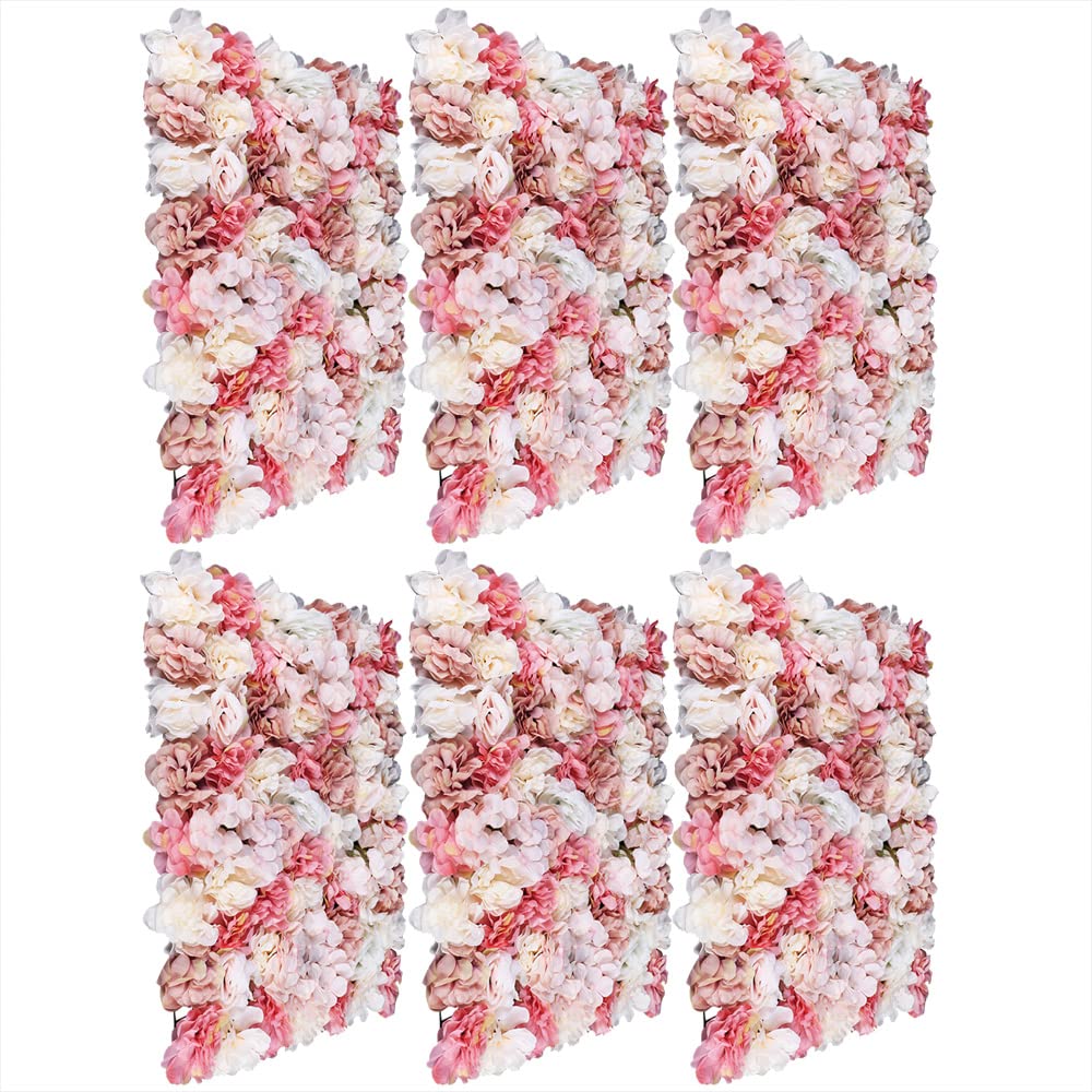 6Pcs Künstliche Blumenwand Rosenwand Kunstblumen Deko Wand für Hochzeit Schaufenster Balkon Hintergrund Dahlie+Rose+Hortensie