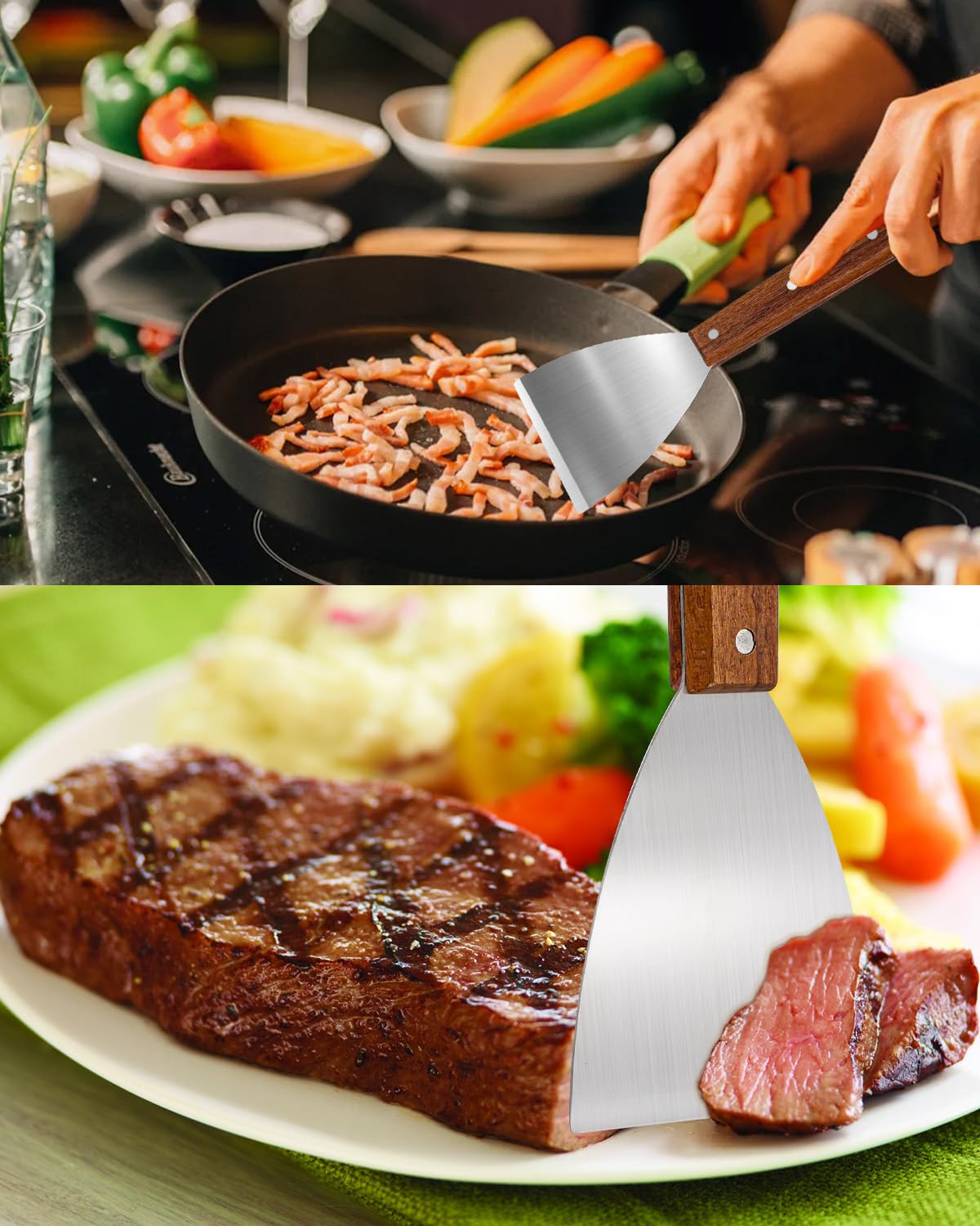 Set de Spatules Barbecue Acier Inoxydable avec Retourneur Grillades et Écraseur Burgers