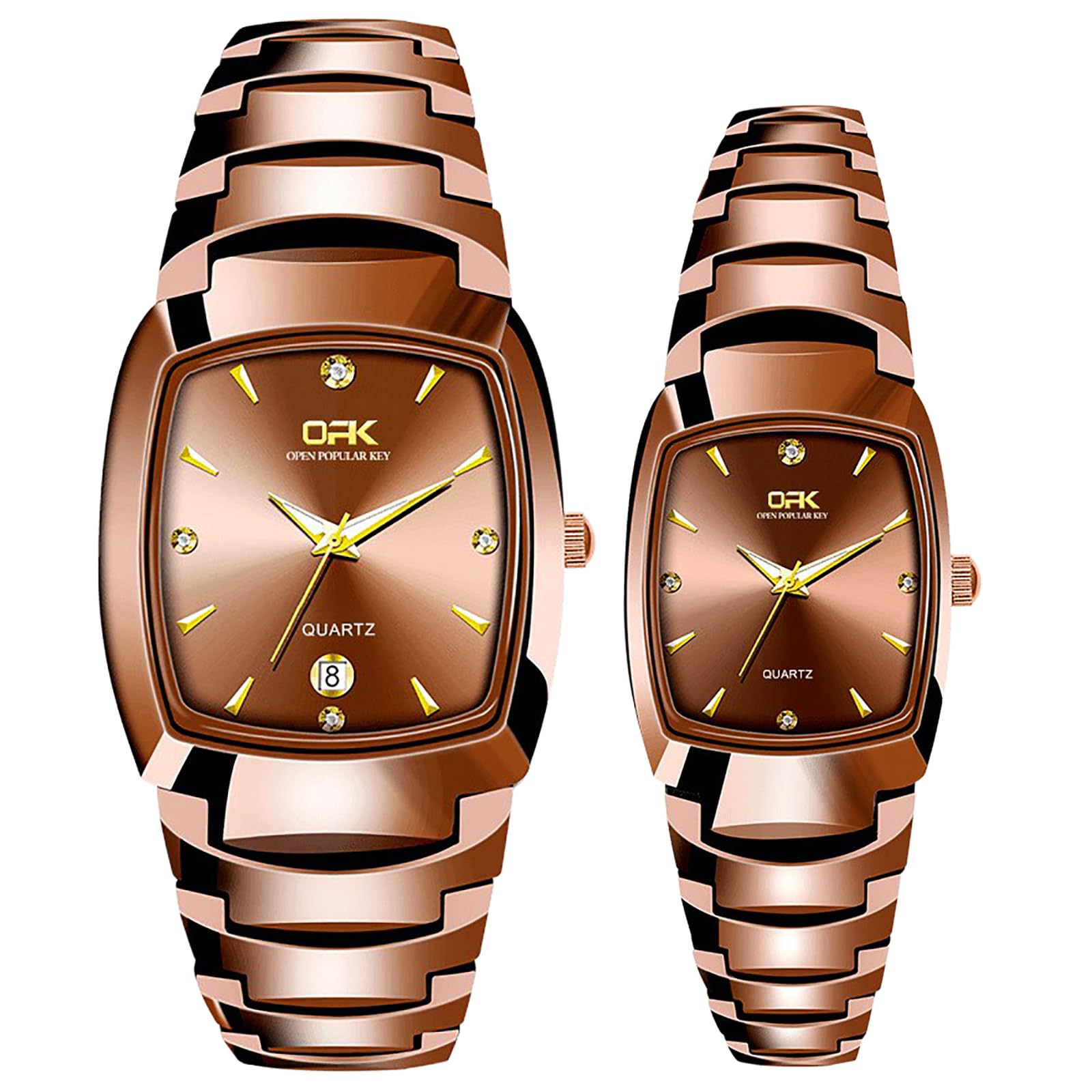 JewelryWe Relojes Cuadrado Ultrafino Pareja: Reloj de Cuarzo Analógico Resistente al Agua para Hombre y Mujer Correa de Acero Inoxidable Ajustable Escala de Diamantes - para Ocio Negocios Regalos
