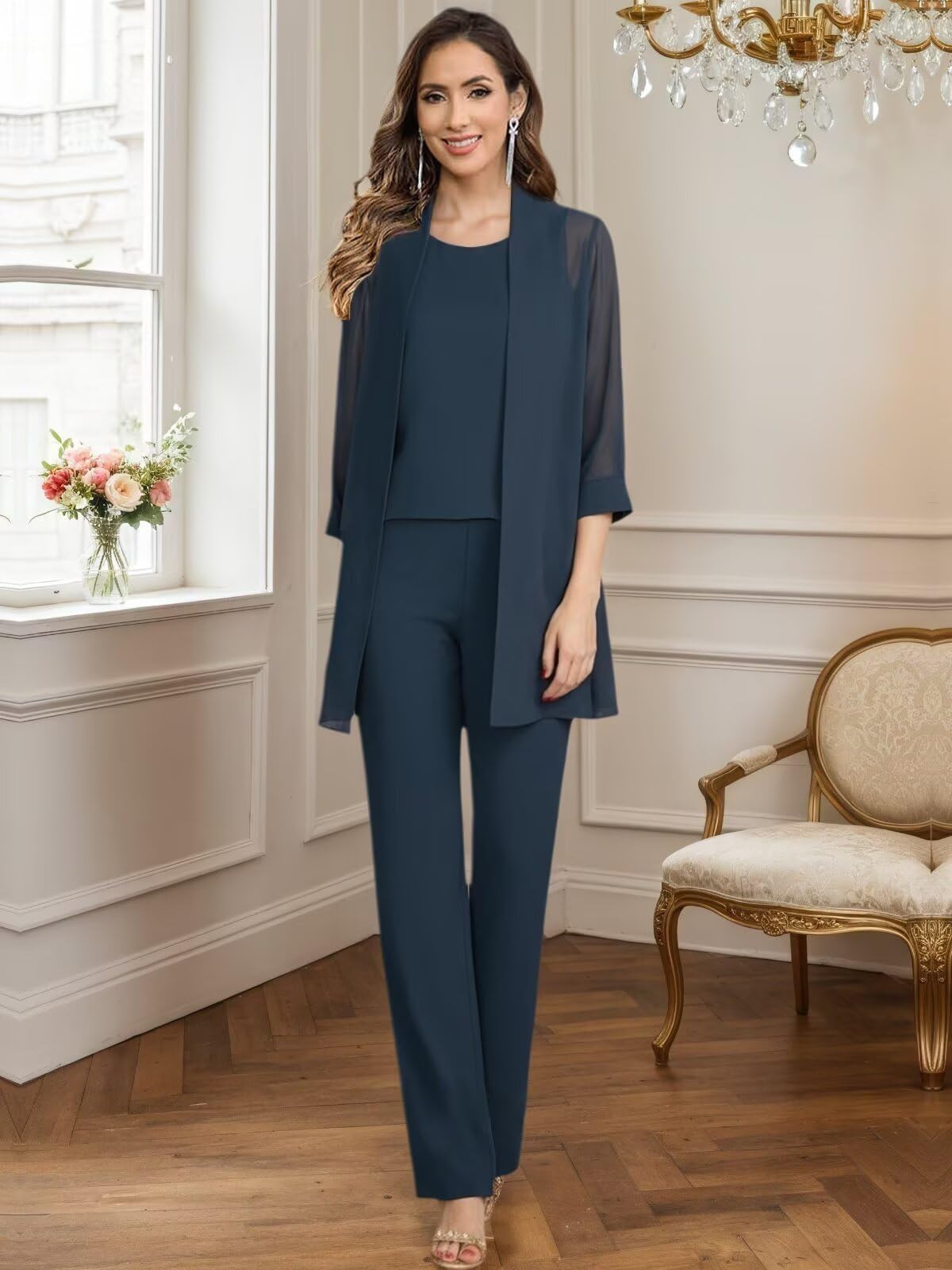 Hosenanzug Damen Festlich Elegant - Chiffon 3 Teiler Mutter Der Braut Hochzeitsgast Hosenanzüge Brautmutter Hosen Set Mit Jacke Für Hochzeit