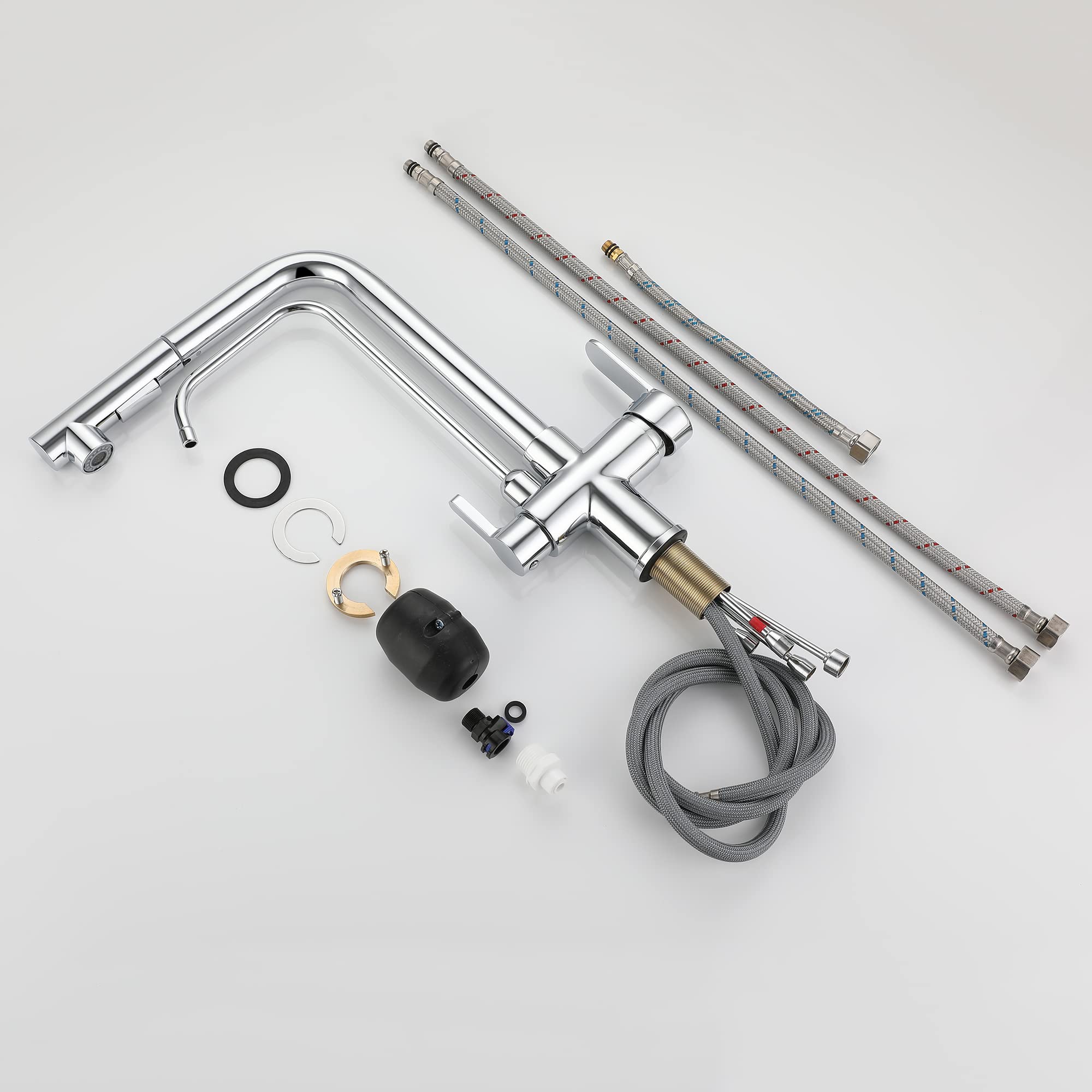 Grifo Cocina Osmosis Extraible, Grifo De Cocina Ósmosis Con 3 Vías,360° Giratorio Grifo Para Fregadero Cobre Grifo Monomando Para Agua Fría Y Caliente (Cromo)