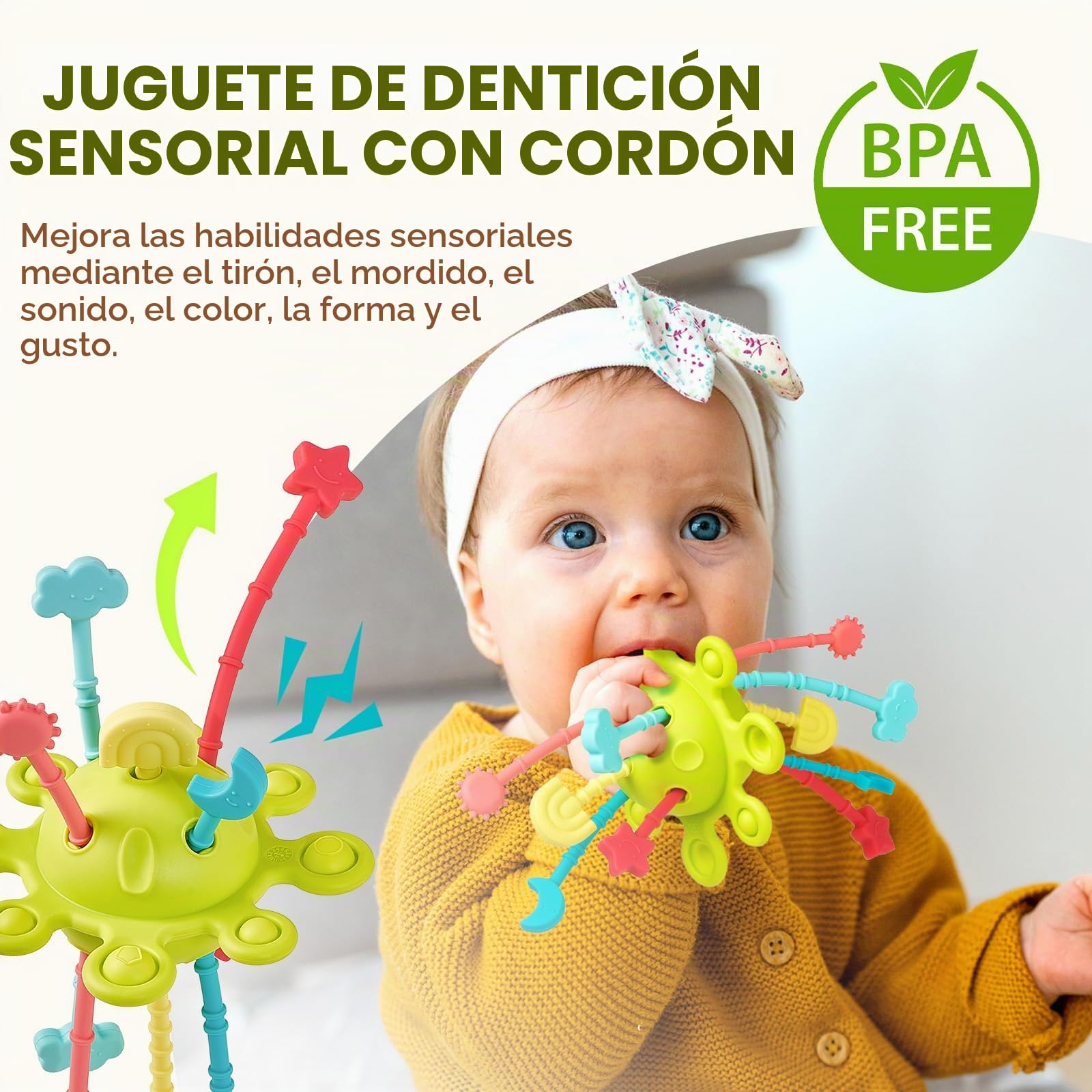 Giant bean Montessori Juguete a partir de 6 – 12 meses, juguete Montessori 5 en 1, torre apilable, juguete sensorial de mordedor, rompecabezas con espejo, caja permanente de objetos, regalo para bebés
