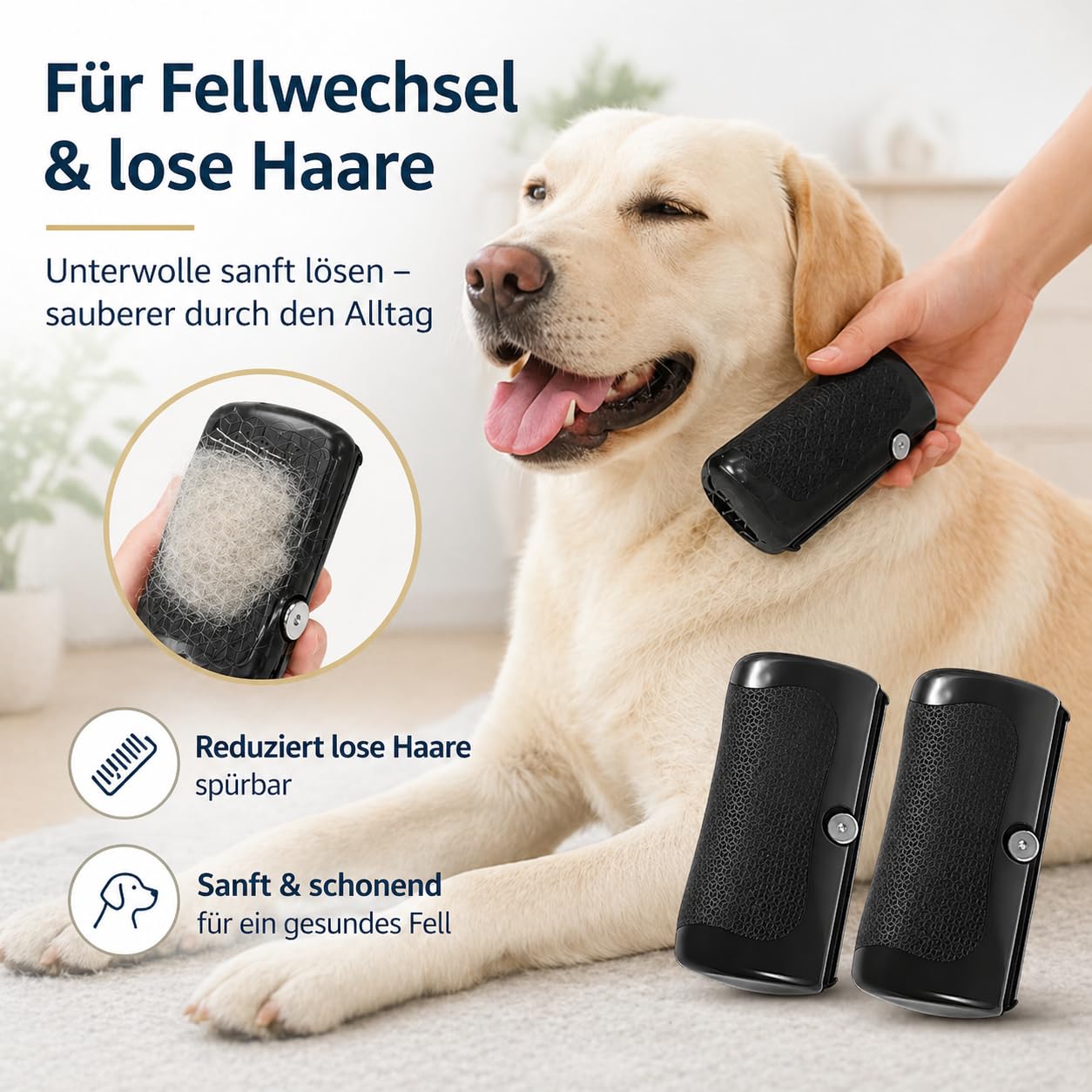 Pfotenmond Fellwunder Bürste - Professionelle Fellpflege für Hunde & Katzen mit Komfortgriff - 2er Set für Effektive Unterwollentfernung