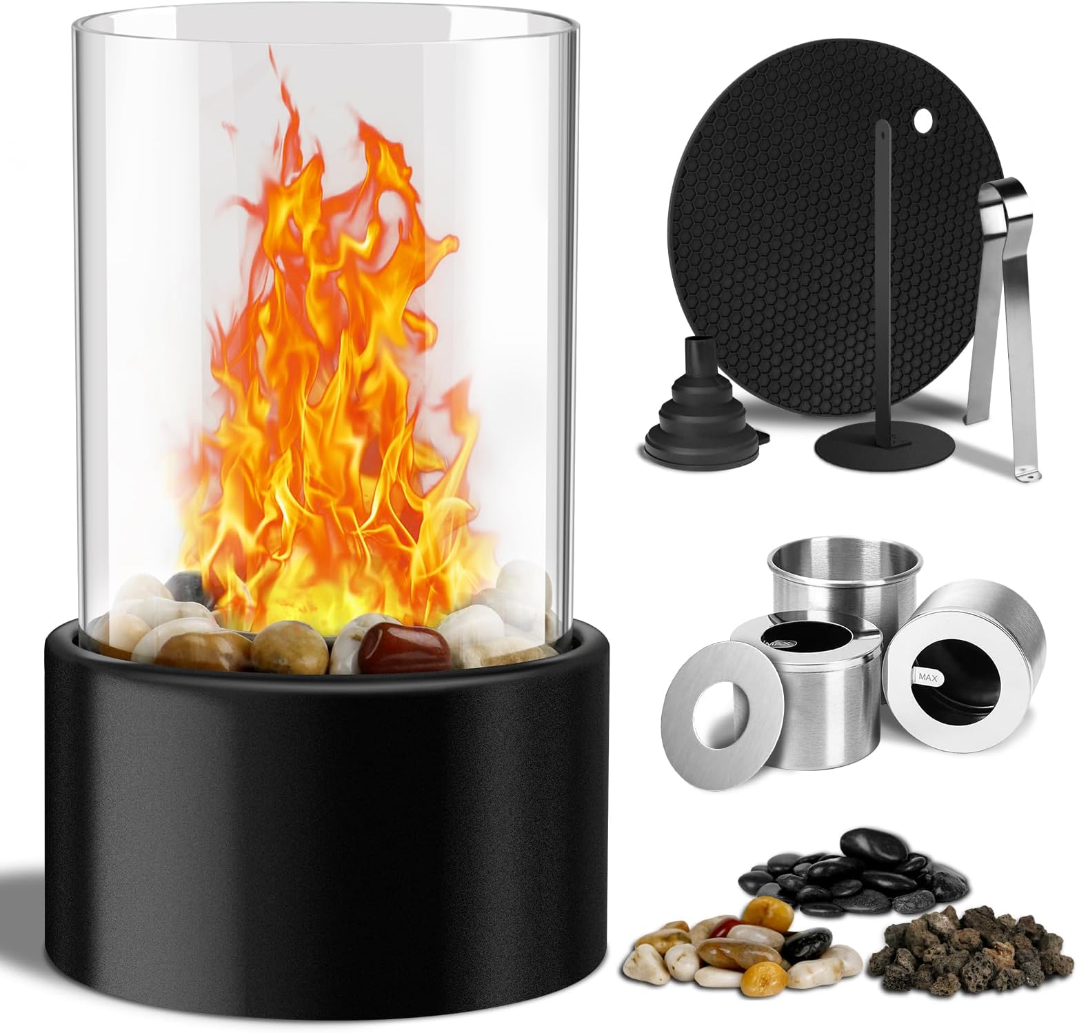 Portable Tabletop Fire Pit with 3 Combustion Charmbers,Indoor & Outdoor Table Top Firepit Bowl,Mini Fireplaces for Home Patio Balcony Decor - Housewarmings Weddings Christmas White Elephant Gift