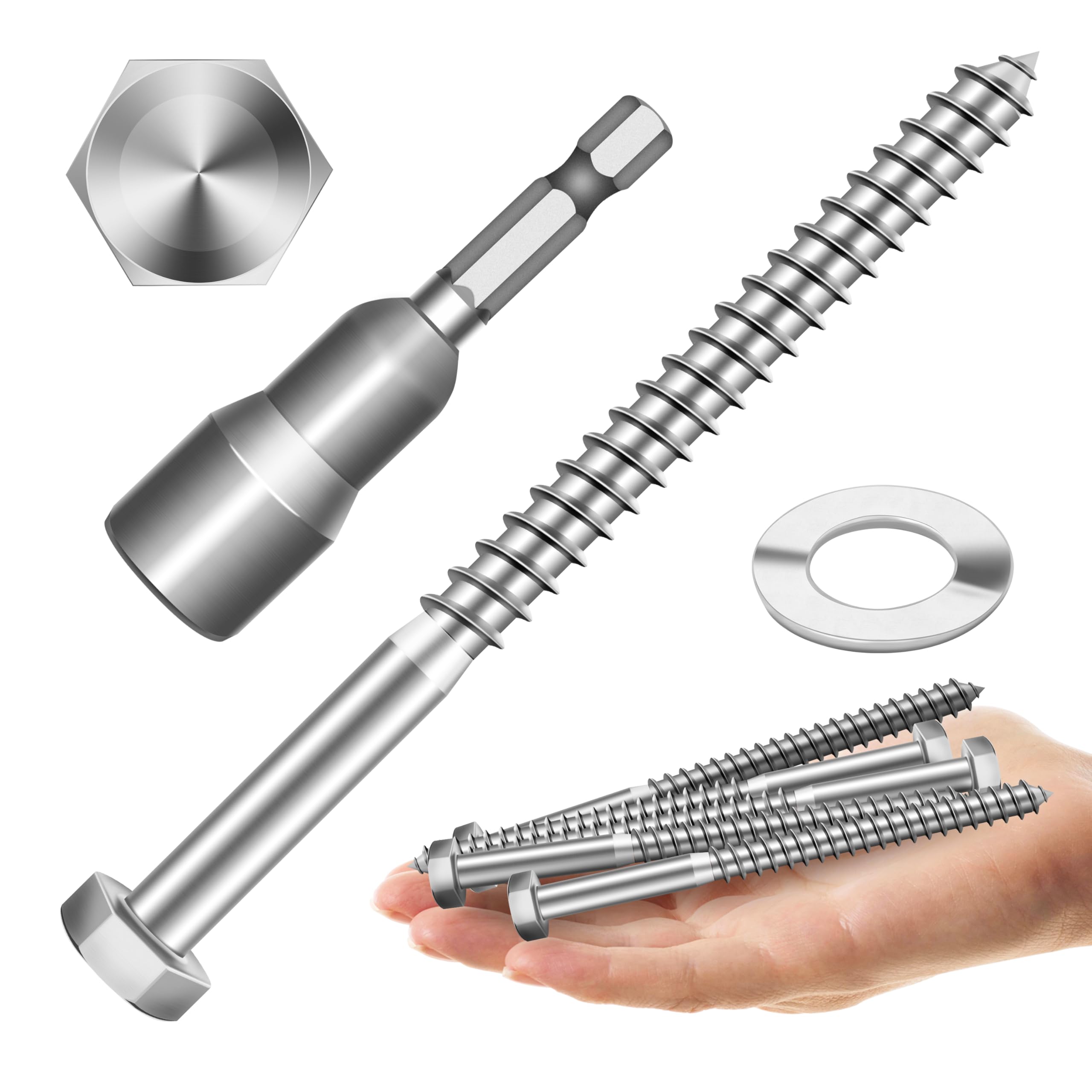 Stainless Steel Lag Screws - 12 Sets 5/16" Hex Head -31 Stainless Steel Lag Screws - 12 Sets 5/16" Hex Head -31
