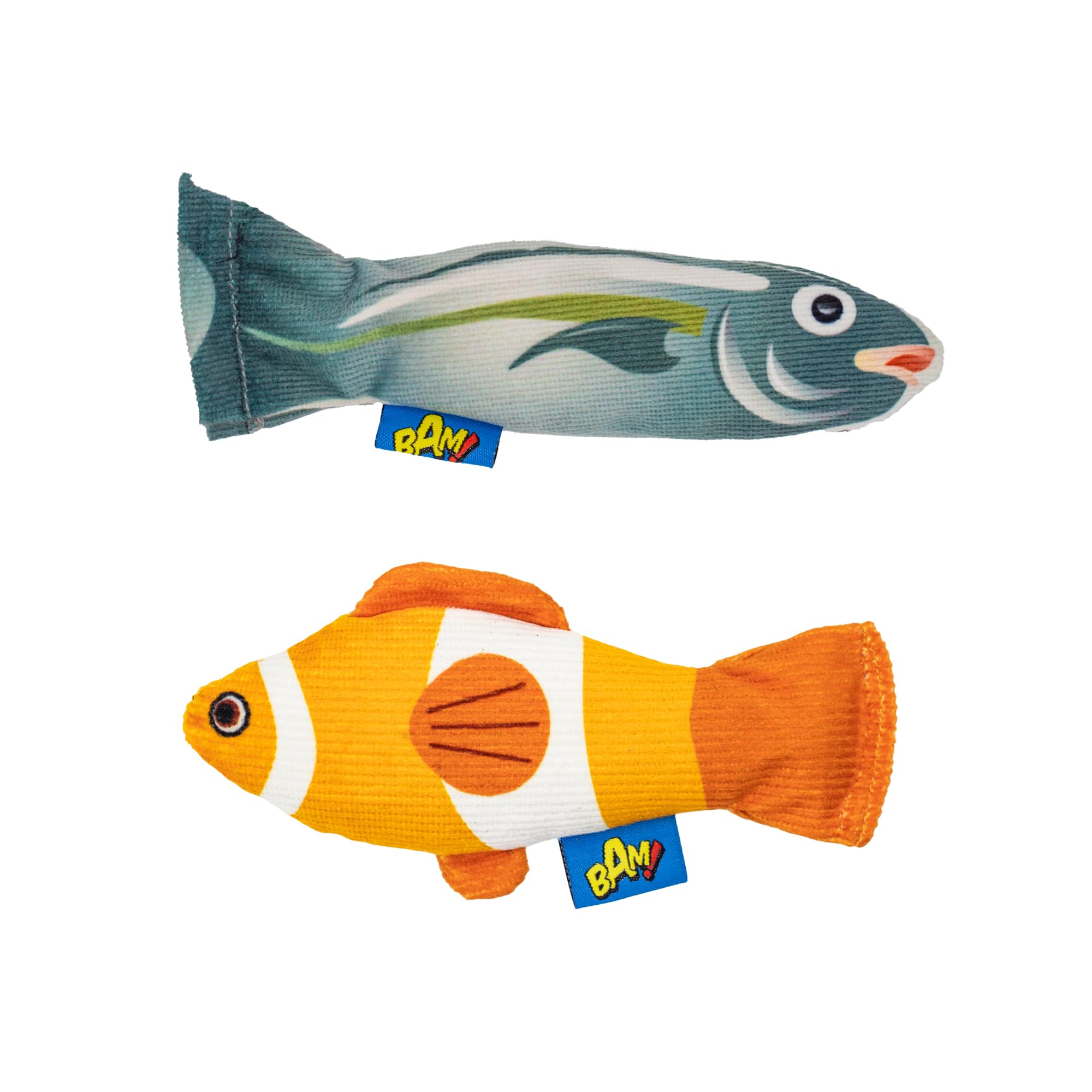 BAM! Catnip Cat Toys - Soft And Durable, Strong Fish Shaped Toy for Cats and Kittens, Bundle of 2, Length 15cm