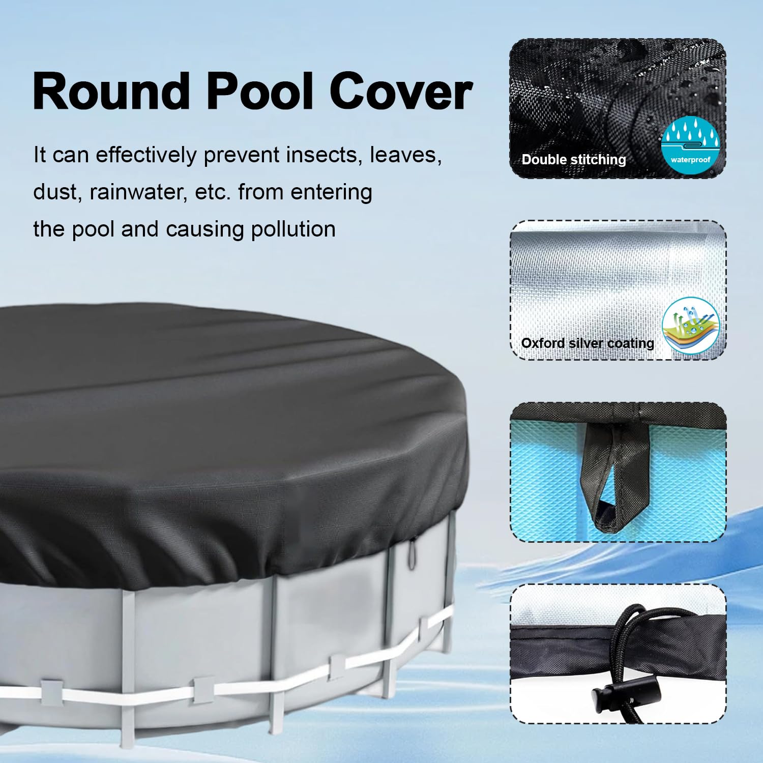 Couverture de Piscine Ronde bâche Protection,310cm, Noir