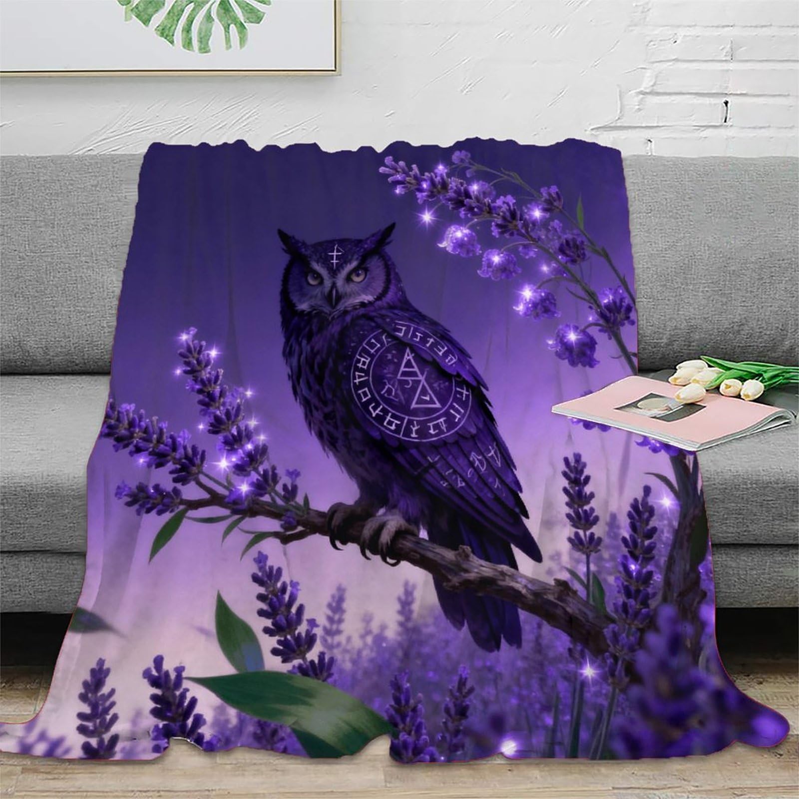 Emyxpaqm Style-3 Owl Fleece Throw Blanket For Couch Sofa Bed All Season Purple Flowers Print Blanket Soft Cozy Warm Flannel For Her Or Him 50X60inch(127X152cm)