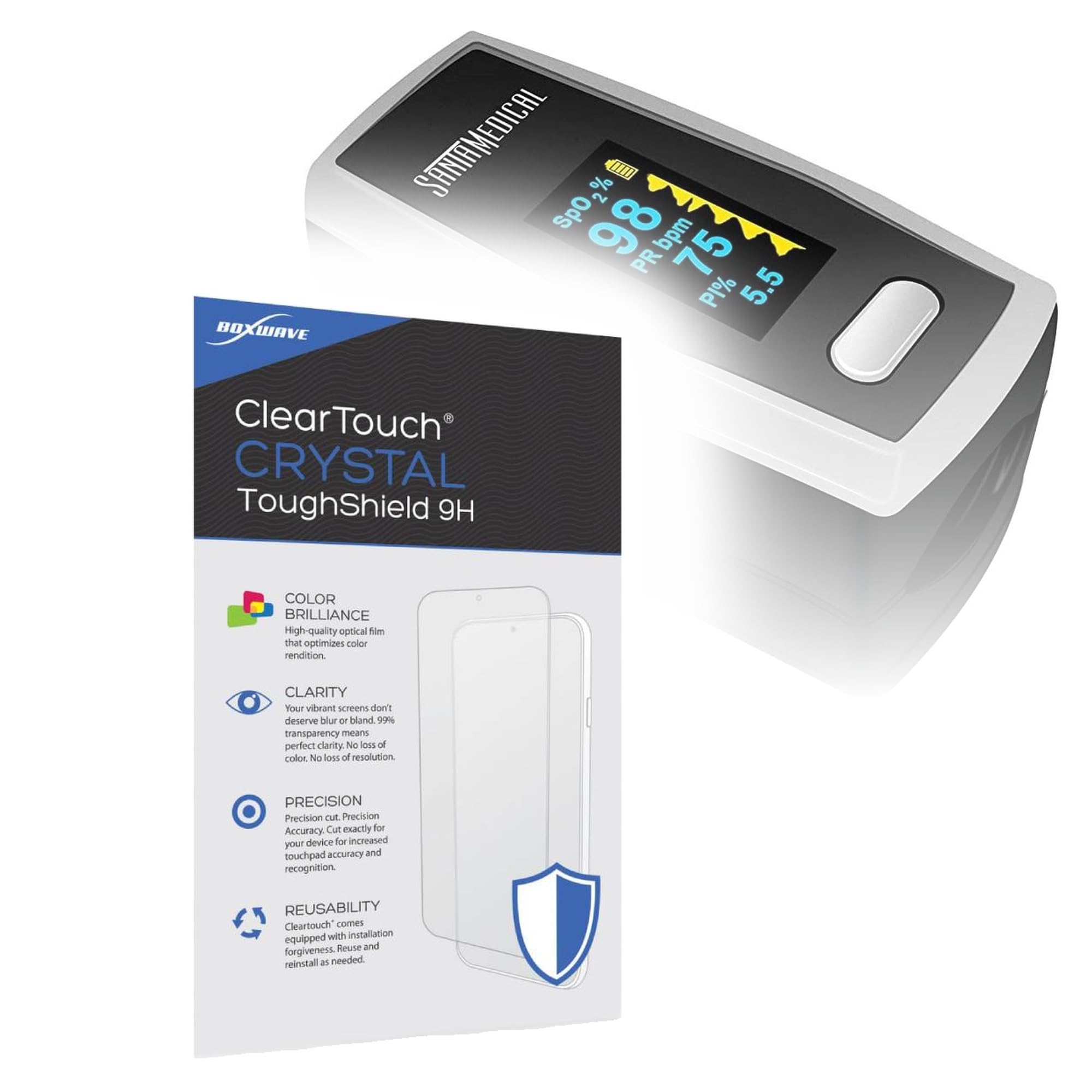 BoxWave Screen Protector Compatible with Santa Medical Generation 2 Fingertip Pulse Oximeter - ClearTouch Crystal ToughShield 9H (2-Pack), Clear 9H Heavy Duty Flexible Film Screen Protector-picture-15