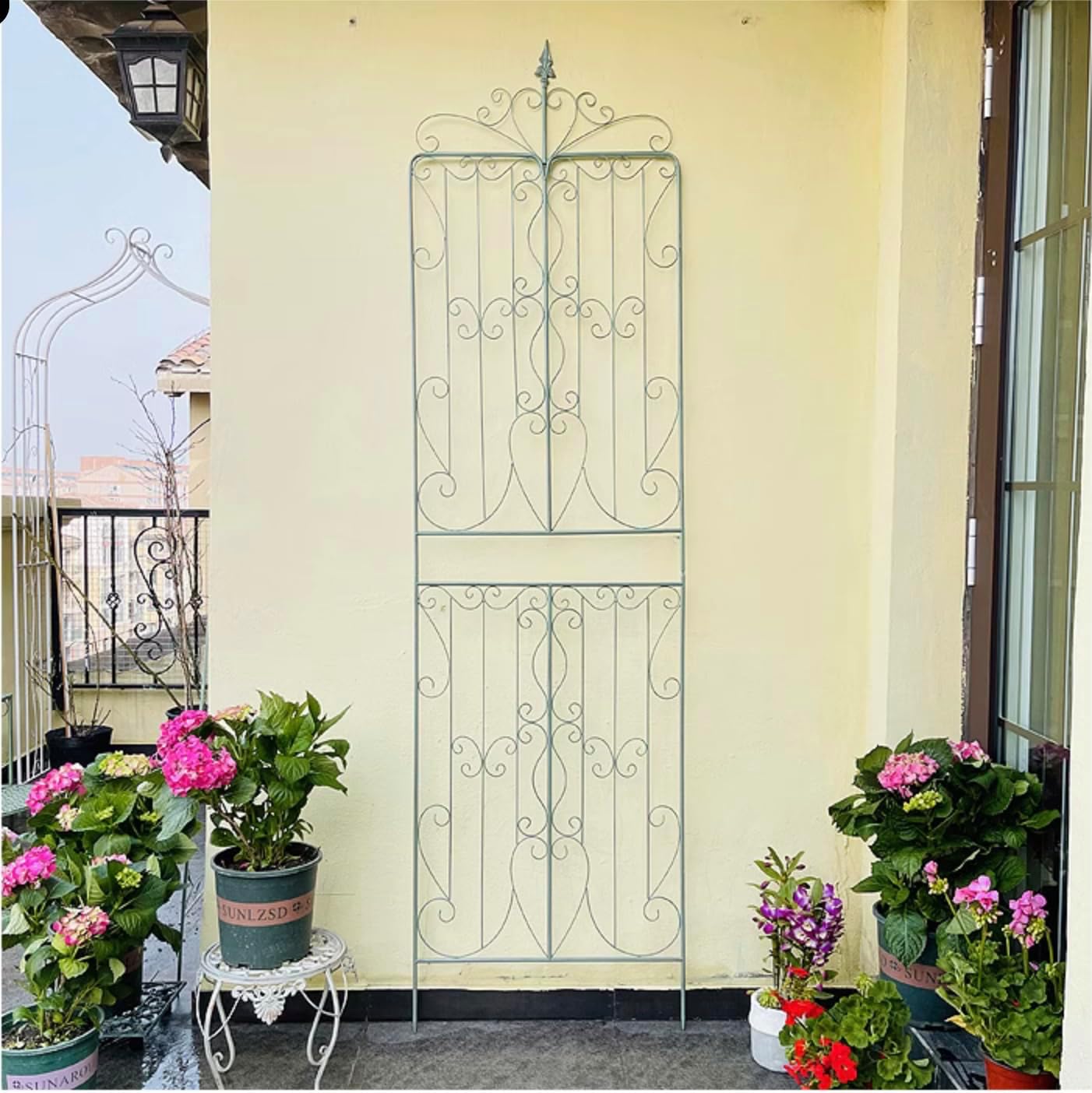 Sungmor 2 Pack Large Garden Trellis for Climbing Plants, 92.5 Inch Tall Rustic Green Garden Metal Trellis, Decorative Trellis for Outdoor Rose Vines Cucumbers Support, Greenhouse, Flowerbed, Backyard