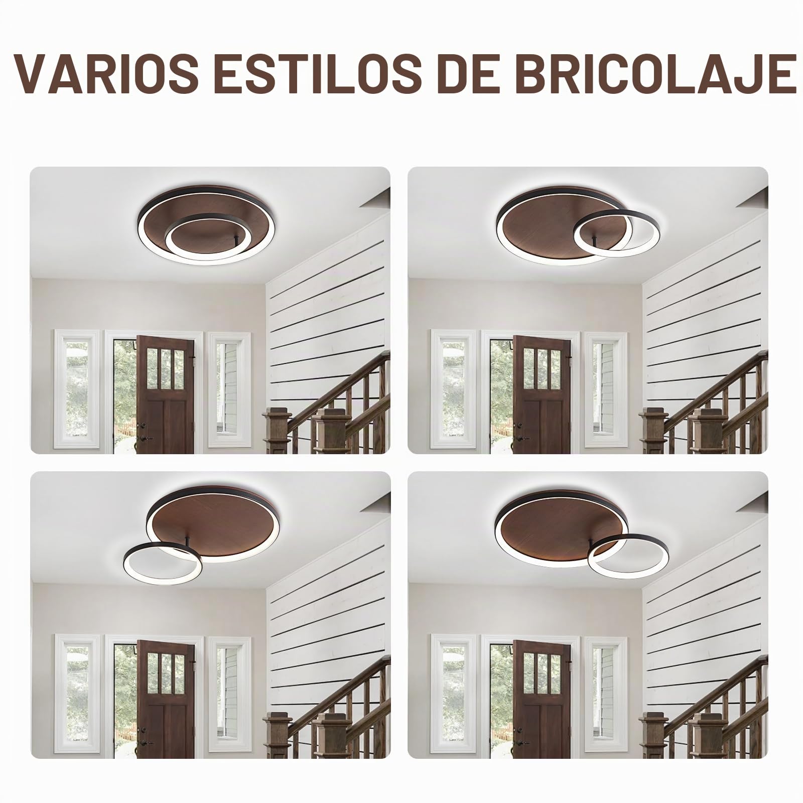 Lámpara de Techo LED de Madera, Negra Geométrico Salón Lámpara Regulable con mando a distancia, 3000K-6000K, con Luz Nocturna y Función de Memoria,42cm/28W Redonda