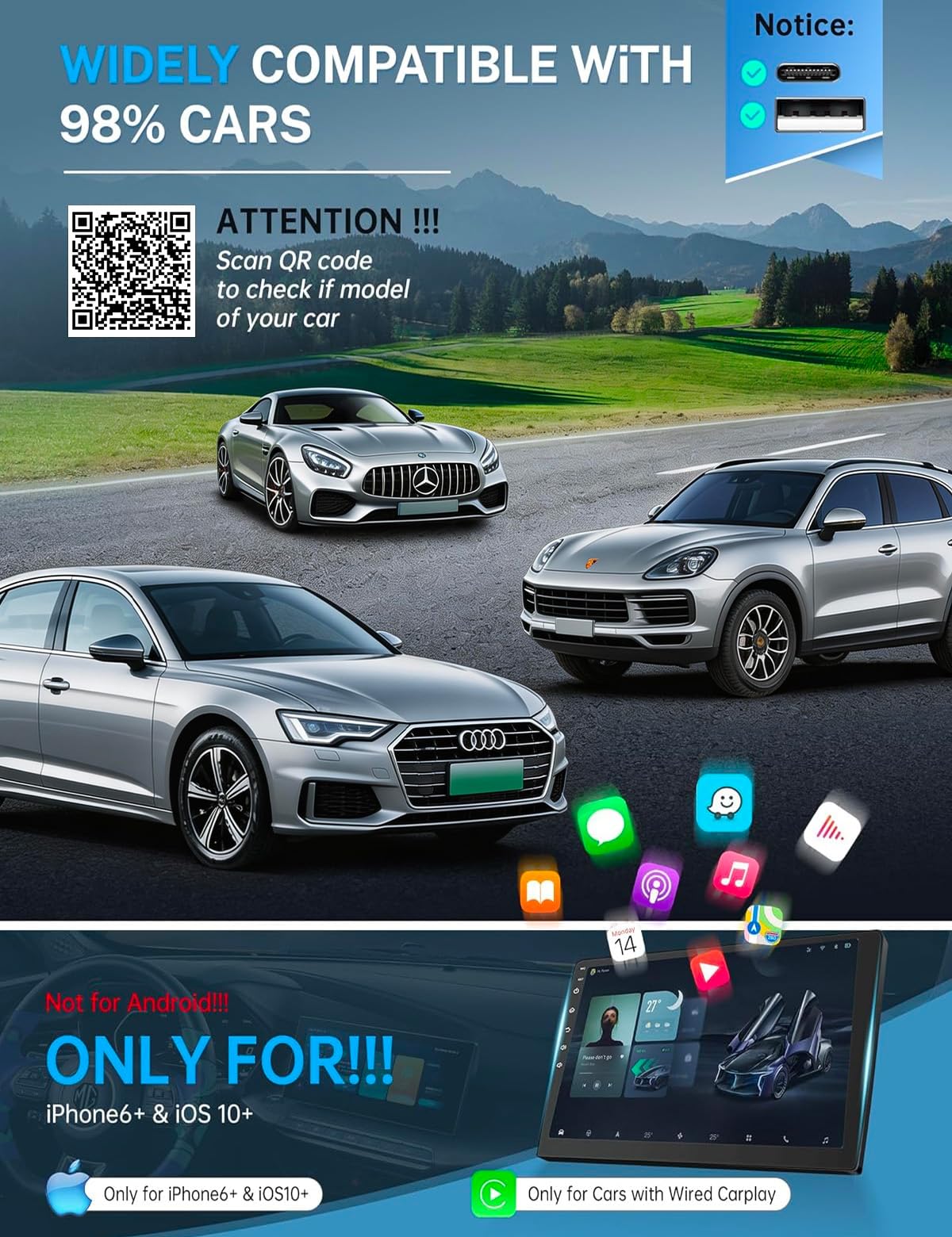 2026 Wireless CarPlay Adapter for iPhone ＆ Android Auto Mini Wired to Wireless Apple Car Play Adapter Plug & Play Compatible for iPhone iOS 10+ Android 11+ with After 2016 Cars — view 9