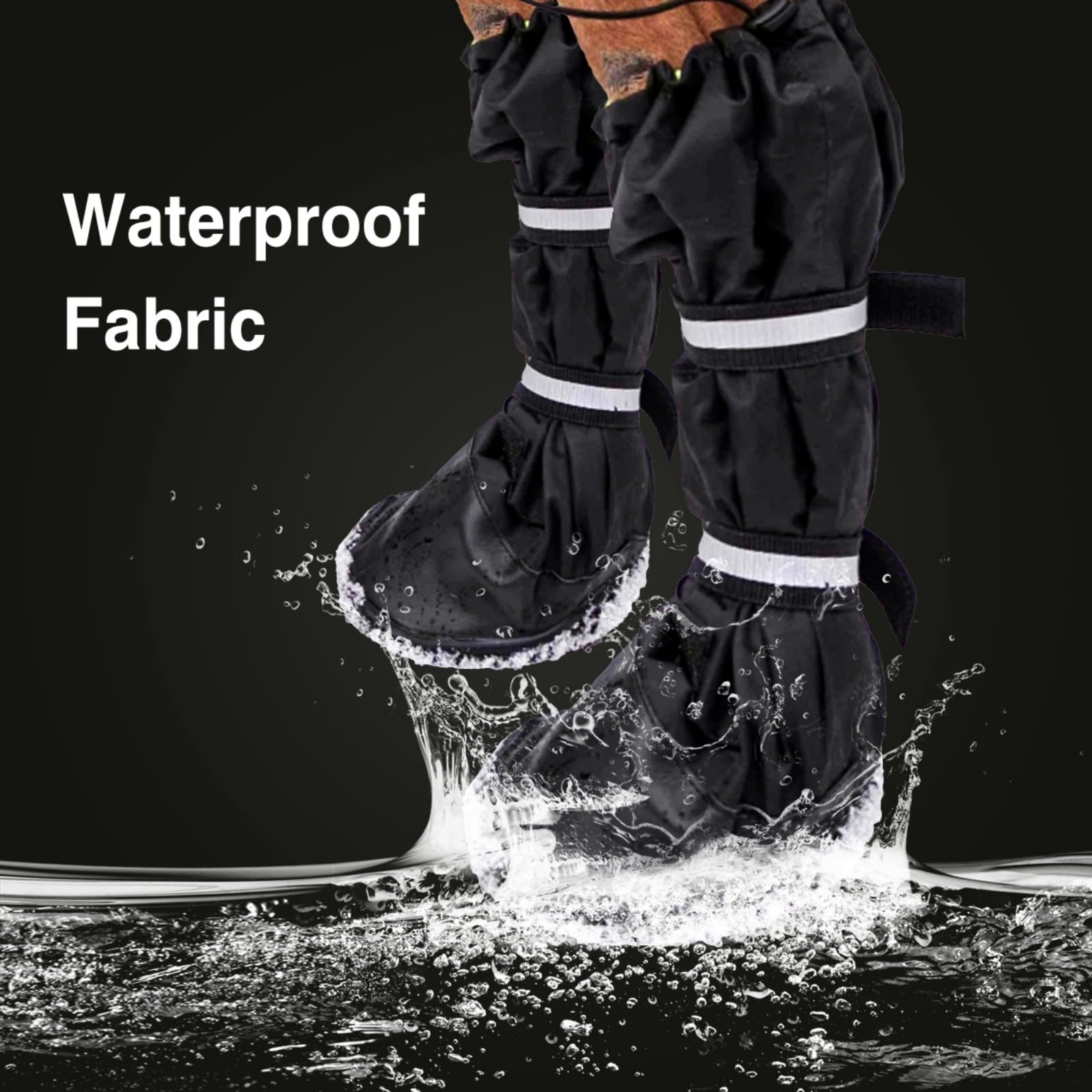 Lot de 4 bottes imperméables pour pattes de chien avec bande réfléchissante - Chaussures antidérapantes pour la neige, la glace, les trottoirs pluvieux et chauds - Noir - Taille 1
