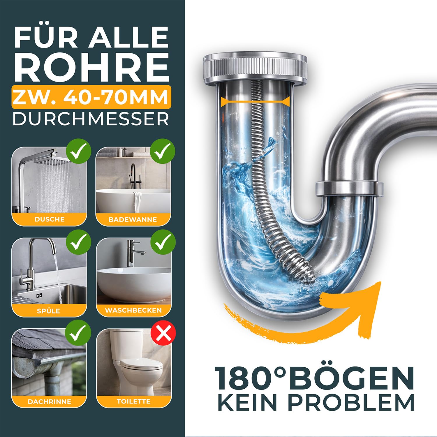 Meisterfaktur Rohrreinigungsspirale mit Metalltrommel [15m] - mit Bohraufsatz - Ideale Abflussspirale für eine umweltfreundliche Rohrreinigung - Die stabile Rohrspirale für echte Heimwerker!