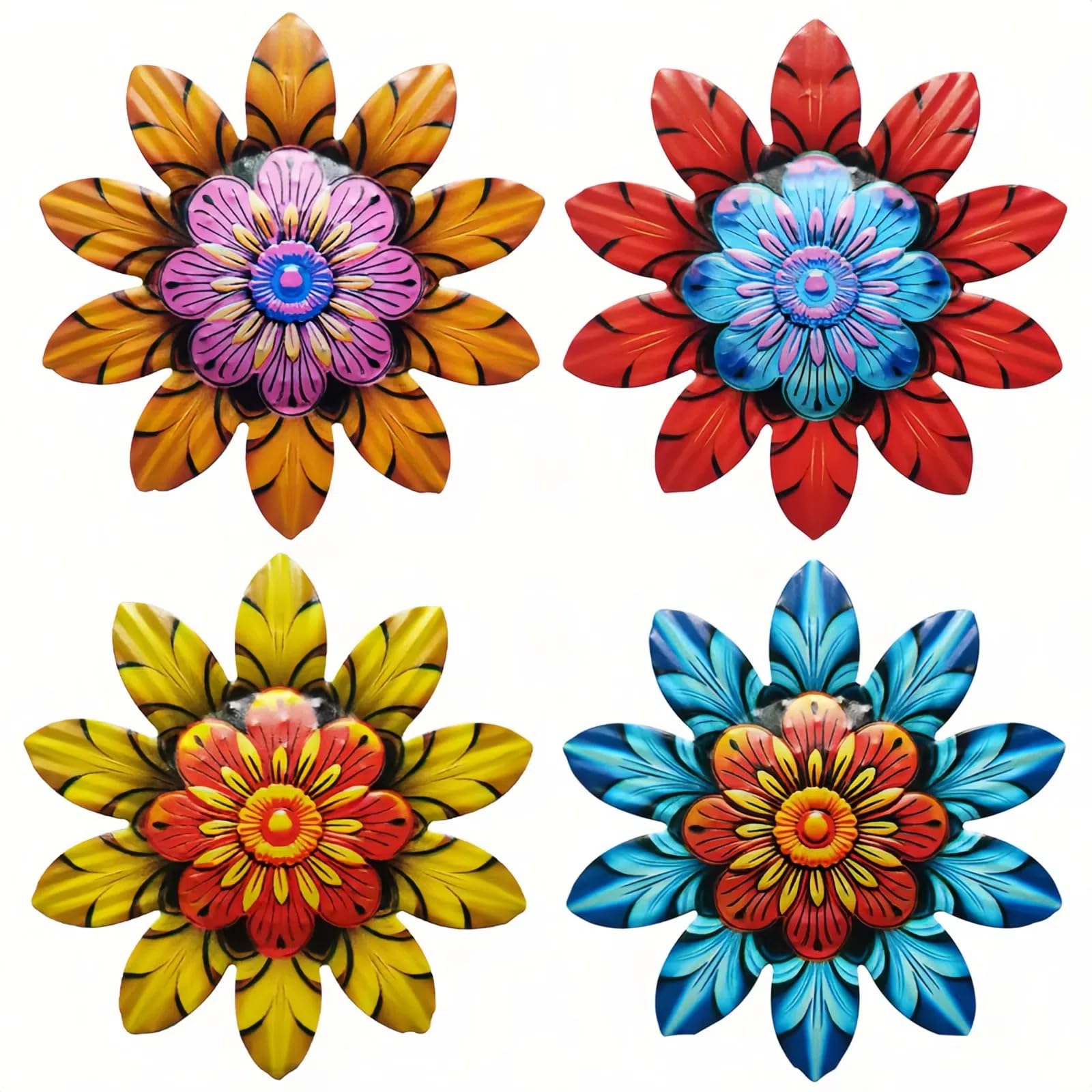 Businey 4PCS Flower Garden Ornaments Outdoor, Garden Ornaments Wall Art Decor Hanging Wall Art Decoration Indoor Outdoor fence Yard Shed Fences