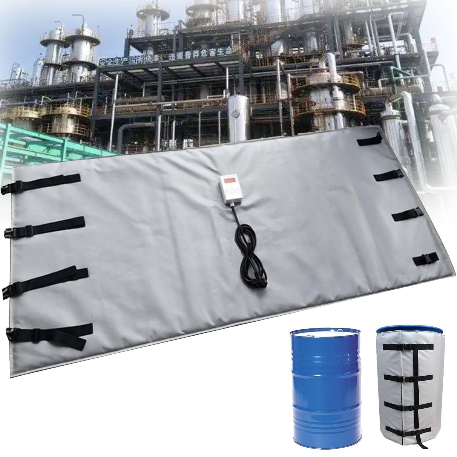 MRVAKDYDI Oil Barrel Heating Blanket, Insulated IBC Tote Heater Drum Blanket Multicolor 55-275 Gal 0-150C For Drums Pipes Tanks(Grey,55Gal/200L)
