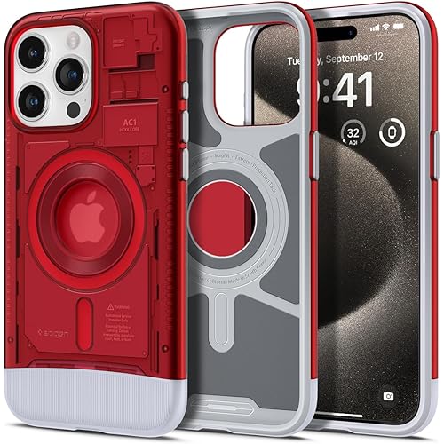 Spigen Magnetic Designed for iPhone 15 Pro Max Case, Classic C1 MagFit [Military-Grade Protection] Compatible with MagSafe (2023) - Ruby