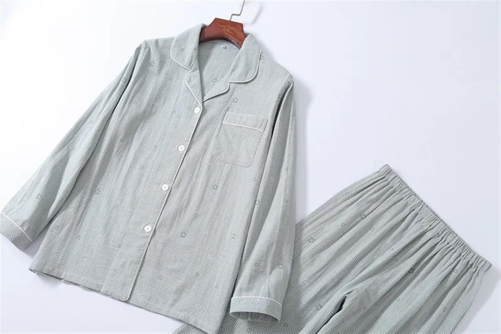 Conjunto de Pijama para Mujer Conjunto de Pijamas algodón for Primavera y otoño, Pantalones Manga Larga Jacquard, Traje for casa Informal, S-2XL for Mujer, Conjunto Talla Grande para Mujer