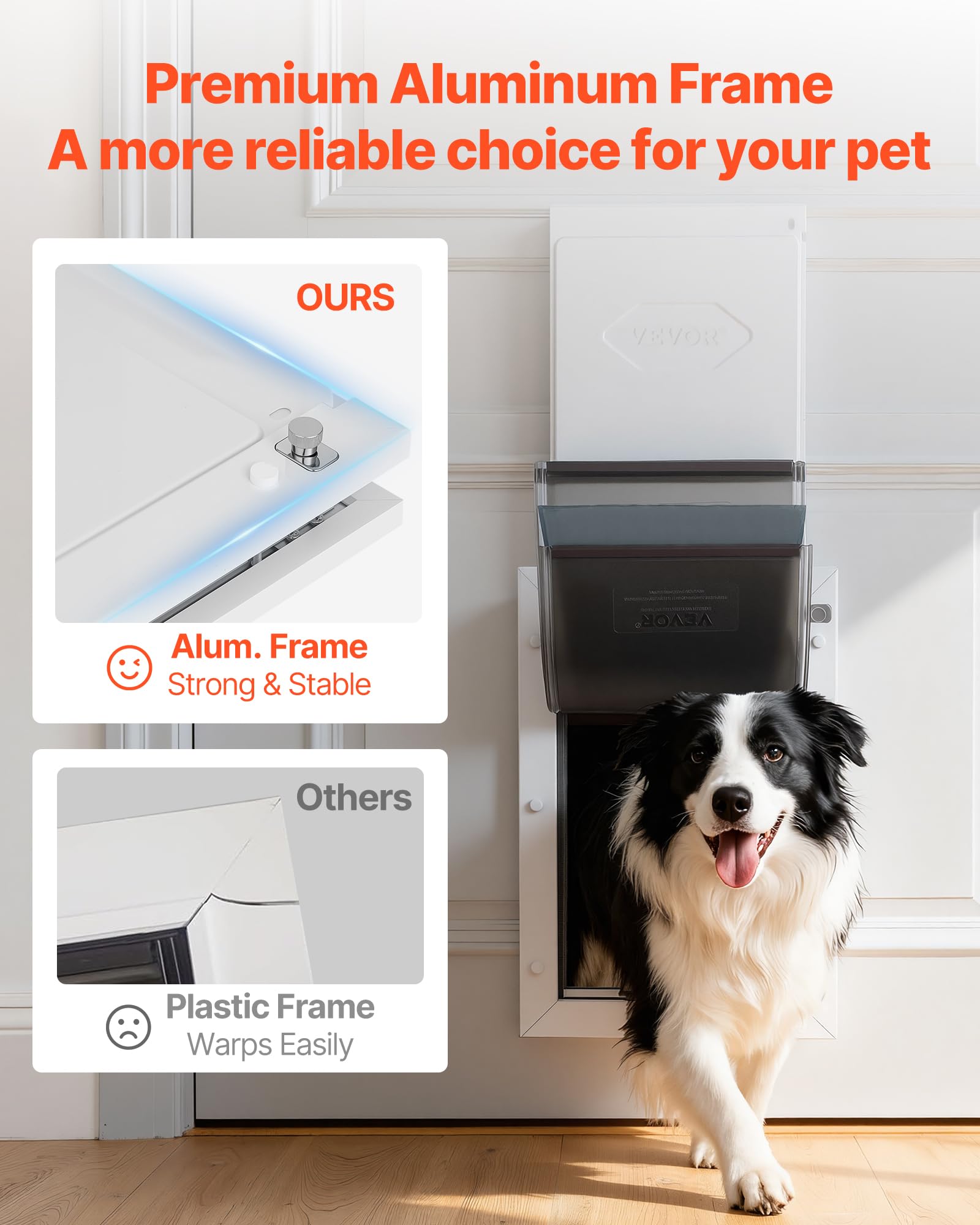 VEVOR Puerta para Mascotas Tamaño Grande, Gatera para Puerta Resistente a la Intemperie con 2 Solapas Flexibles Magnéticas, Marco Metálico para Perros Dormitorio Gatos Pared Jardín Interior Exterior