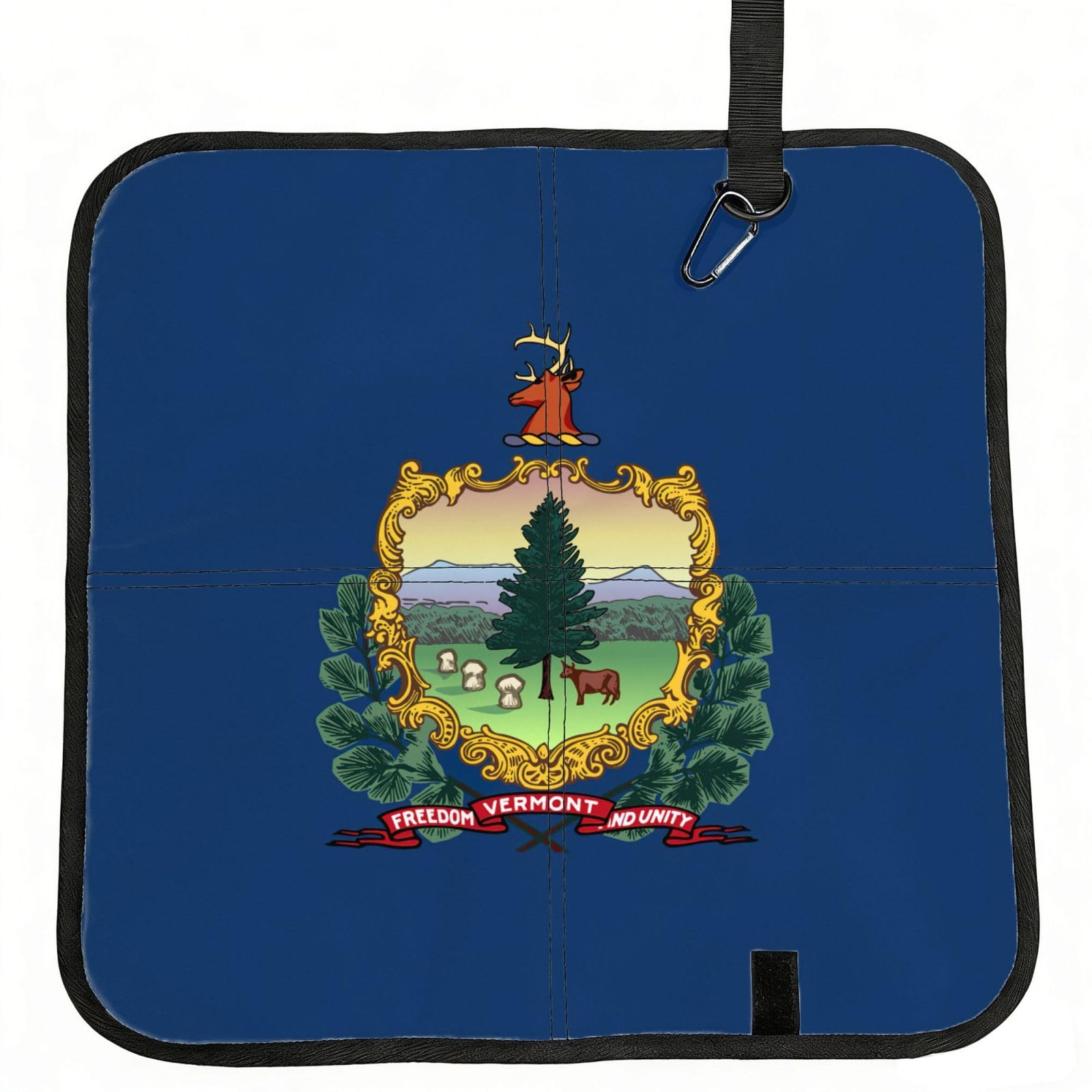DIEzig Vermont State Flag Printed Compact Foldable Sitting Pad Oxford Base, Portable Cushion for Fishing Sports Events