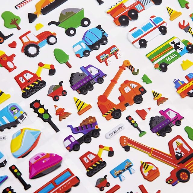 Foto 4 de 6 de SAVITA Adhesivos 3D para niños pequeños, 400+ carros y carros Adhesivos hinchadas Que Incluyen Autos, Trenes
