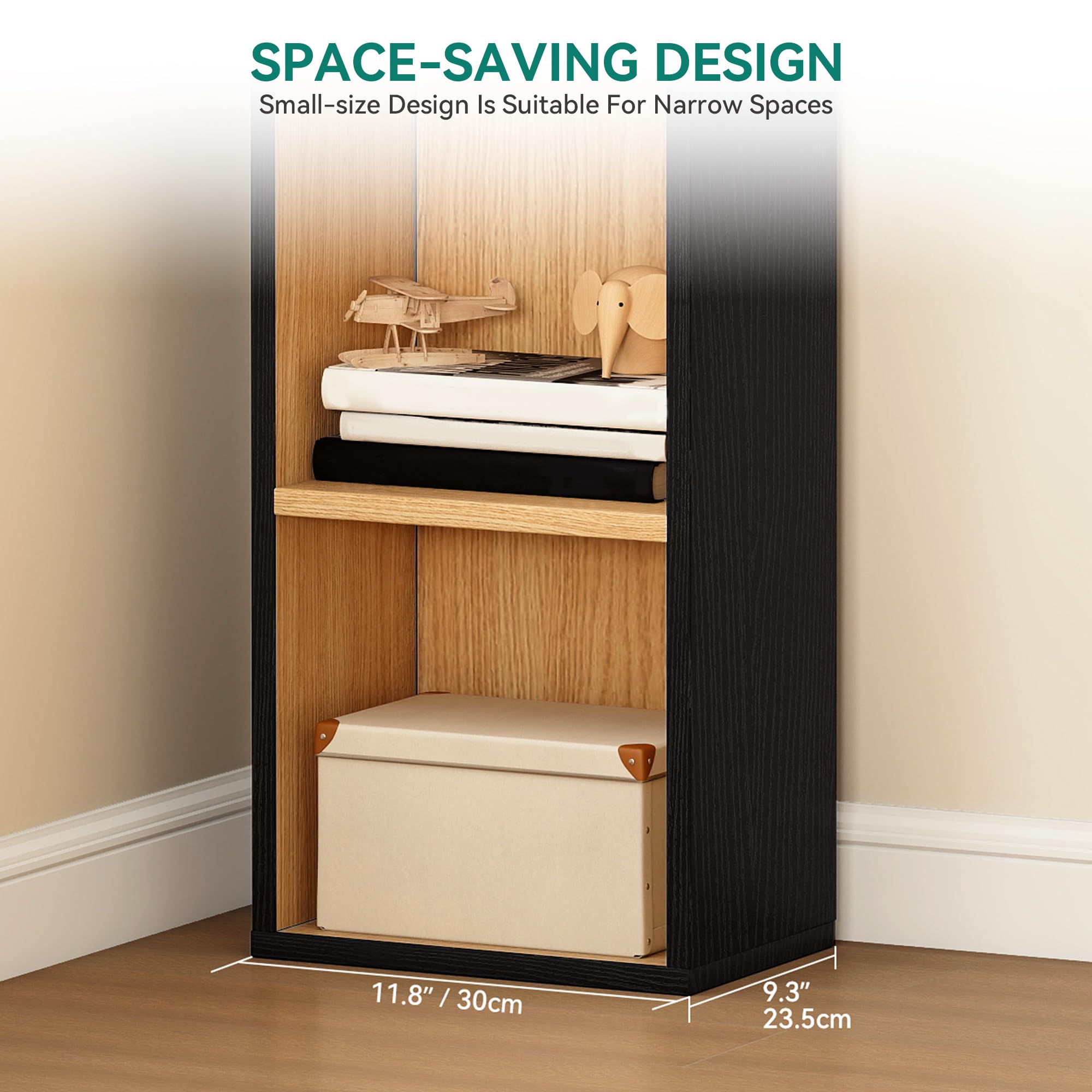 YITAHOME Estantería Alta y Estrecha, en Forma de casa, Esquina Fina, estantería Independiente de 6 Niveles, diseño Que Ahorra Espacio, Almacenamiento de Pantalla para el hogar y la Oficina, Negro y