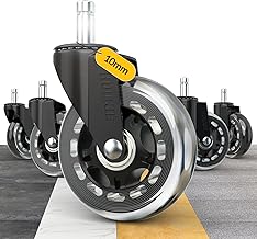 HOLKIE Office Chair Wheels for Office Chairs Set of 5 for Parquet Hard Floor Castors Floor 10 x 22 mm Transparent Desk Chair Rubber Wheels for Chairs as Computer Gaming Chair Office Chair Wheels Very