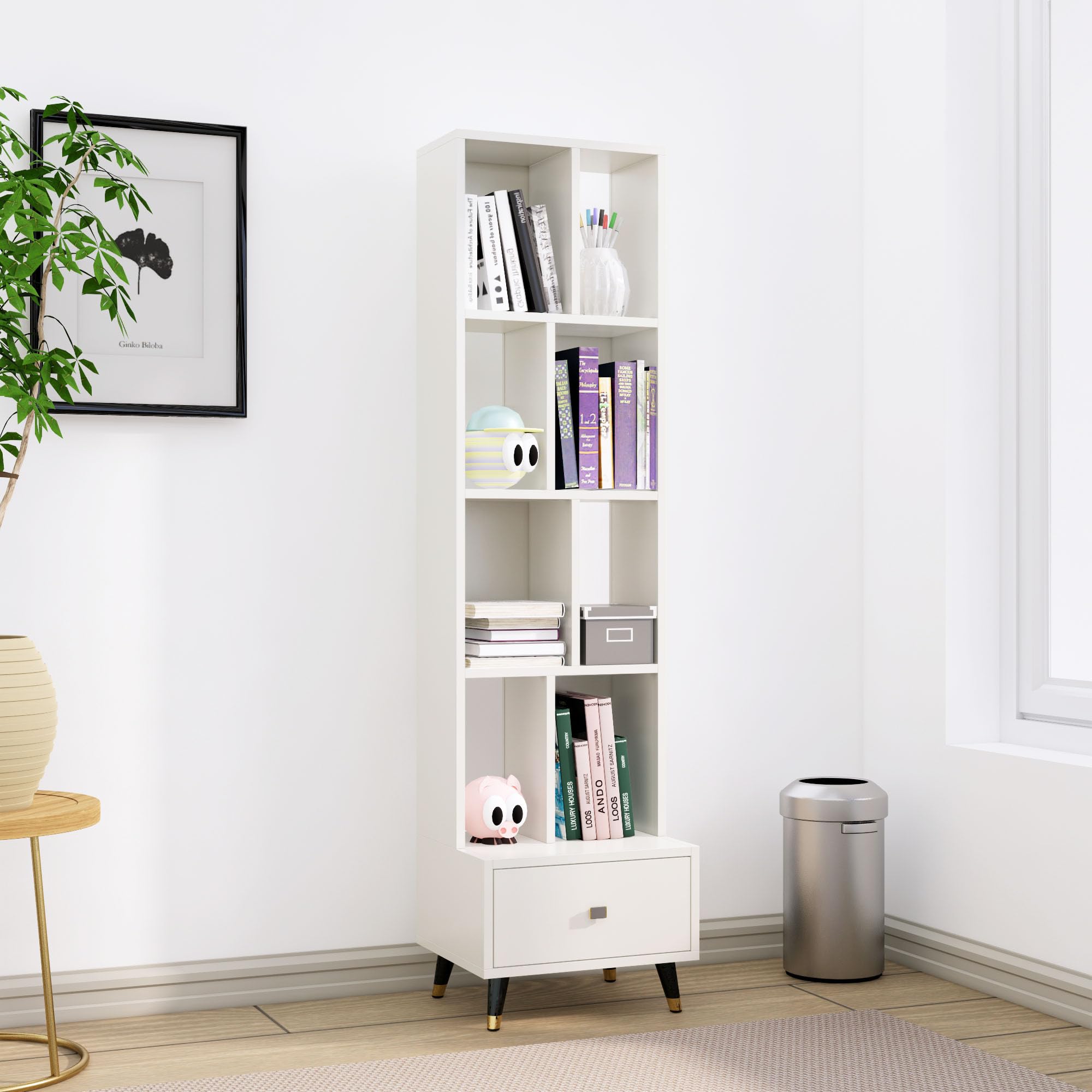 Bniture Book Shelf for Home Engineered Wood Bookshelf Multipurpose Study Room Home Decor Storage Rack Showcase Organizer for Living Room, Bedroom, Office (5.2 x 1.3 Feet) (Frosty White)-image-39