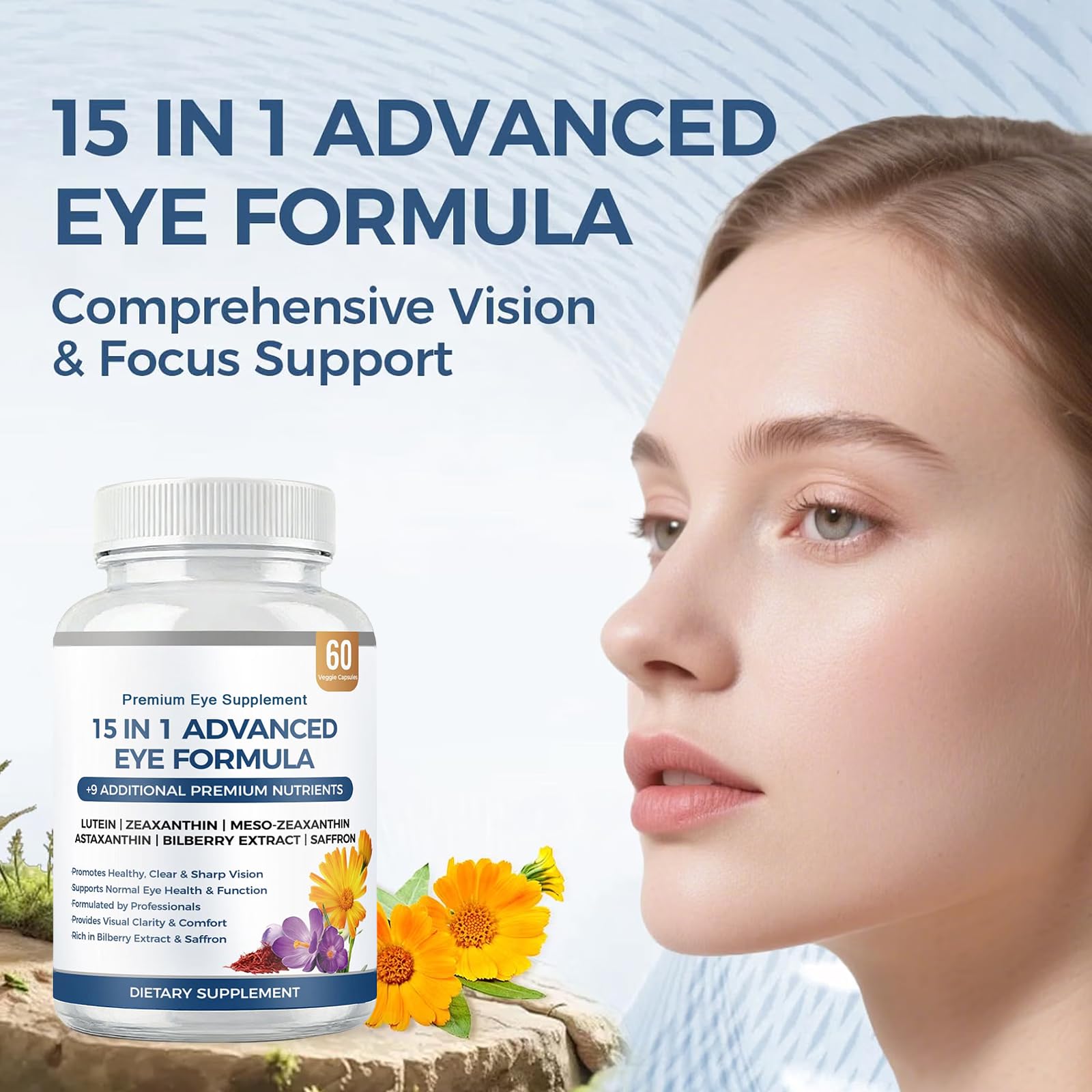 15 in 1 Advanced Eye Formula with All 3 Carotenoids, Lutein & Zeaxanthin, Saffron & Bilberry Extract 60 Count (Pack of 1) — Amazon image 2