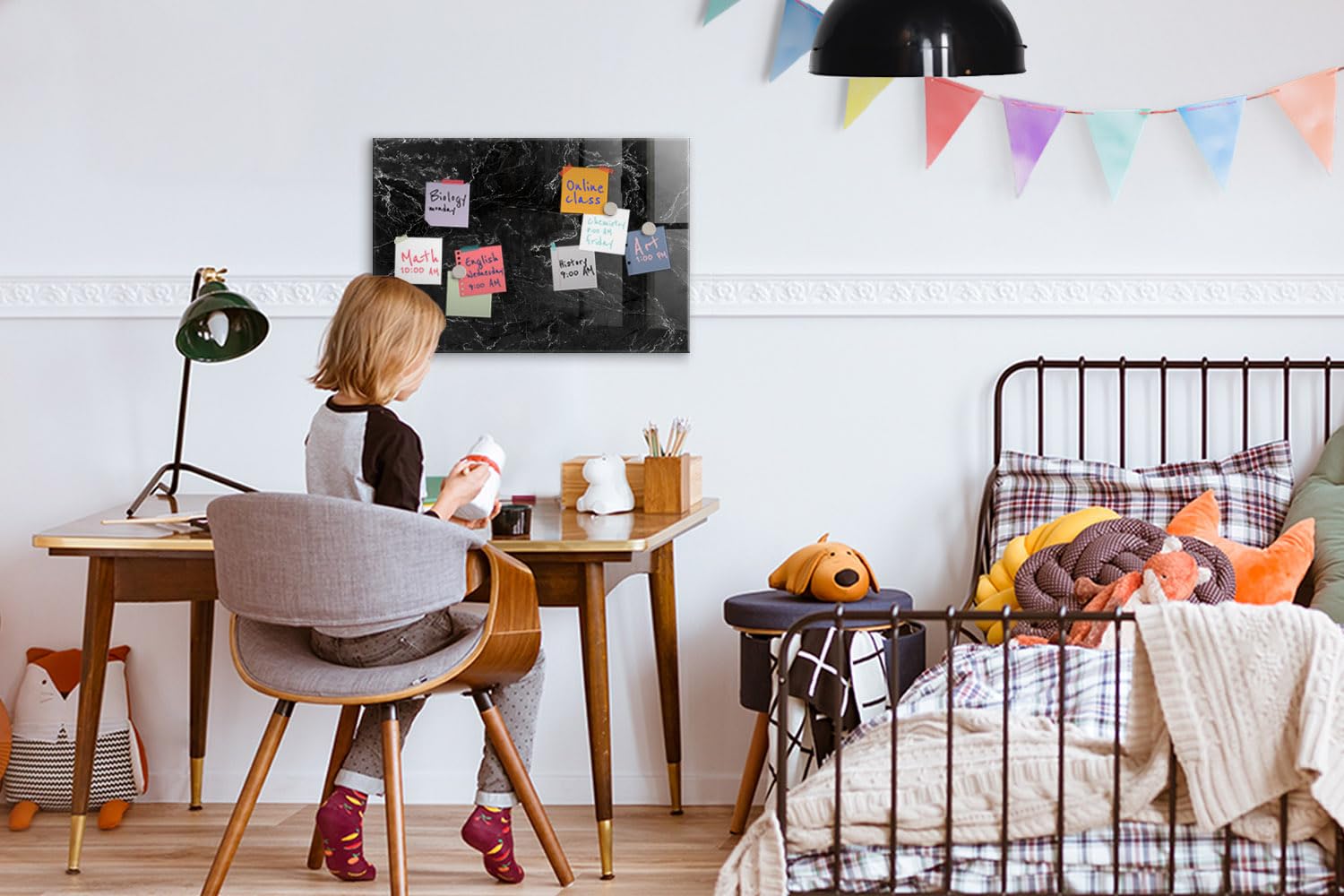 Glas-Magnettafel Wandboard | Komplettset mit Neodym-Magneten, Marker & Schwamm | Schreibbar, abwischbar, langlebig | Ideal für Planer & Wochenübersicht- 60x40 - Schwarzer Marmor