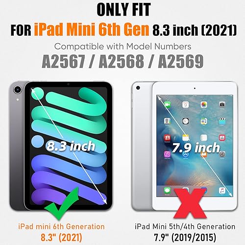 Miniatura 7 de SEYMAC stock Funda para iPad Mini 6 de 8.3 pulgadas 2021 con protector de pantalla para lápiz correa de mano giratoria 360 y soporte, funda a prueba