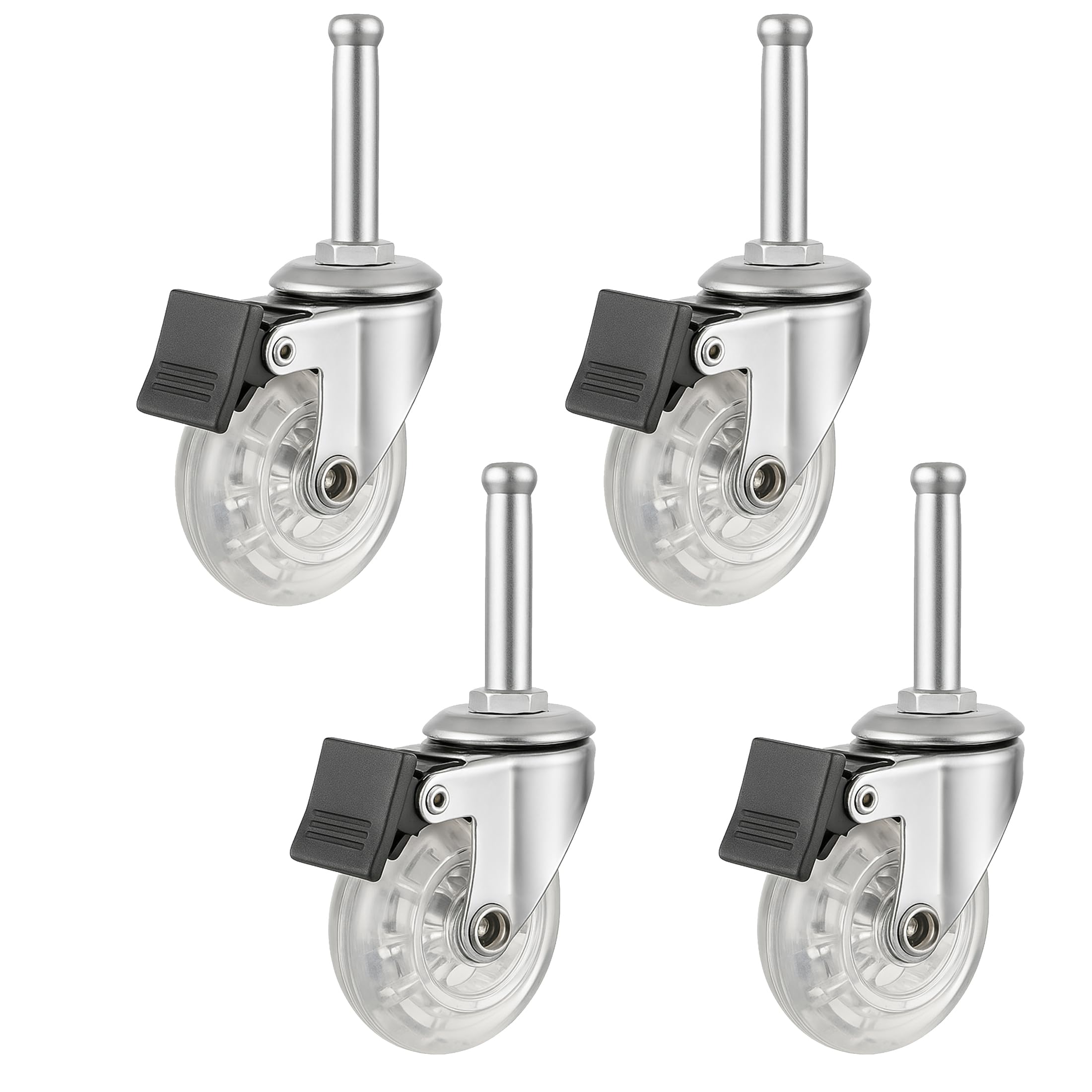 2 Inch Repalcement Casters with Brake,500 LBS with 5/16" x 1-1/2" (8 x 38mm) Stem, Crystal Clear Castors Set of 4, 360 Degree Swivel Castor Wheels for Furniture