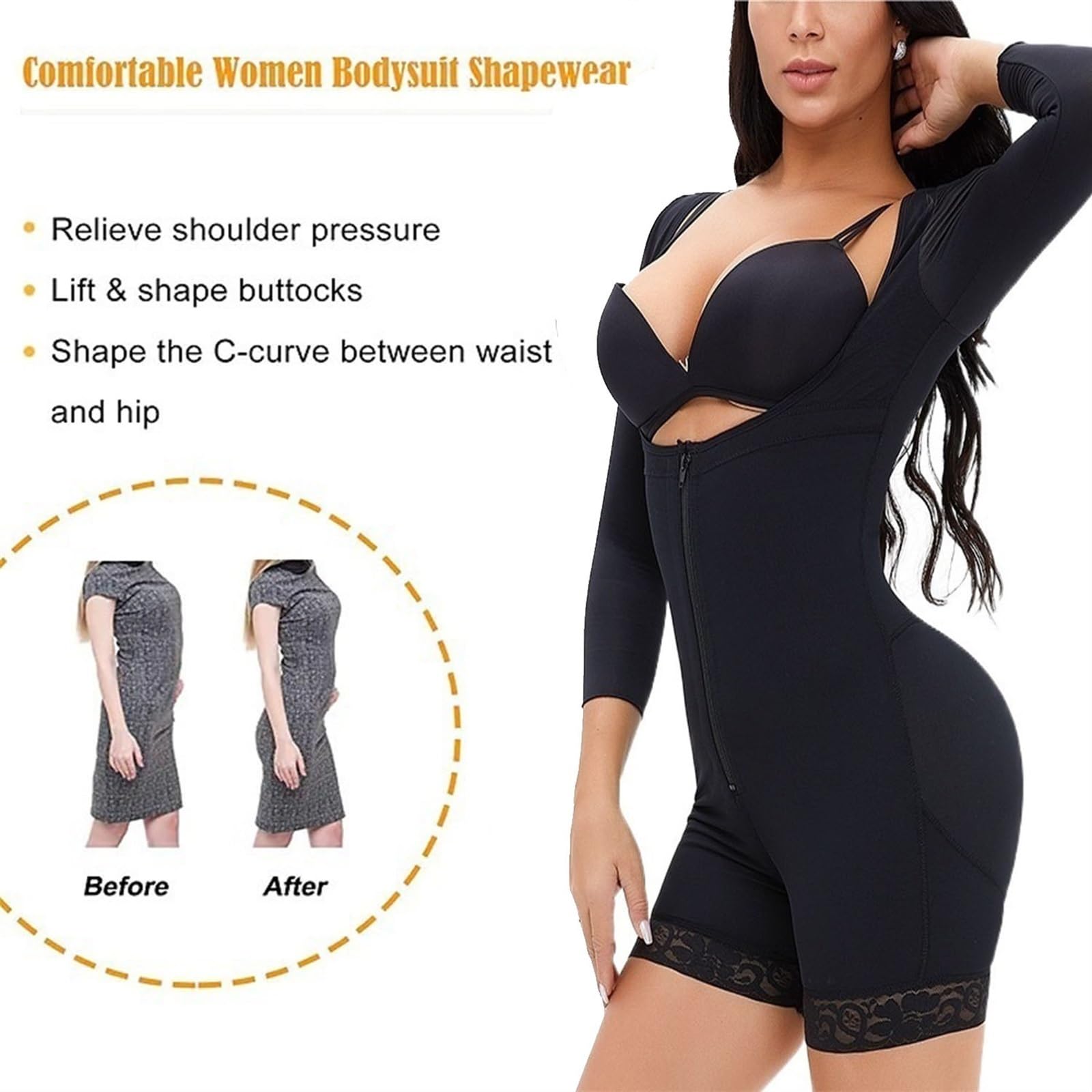KIRYU Fajas colombianas de manga larga para mujer, control de abdomen, etapa 2, postoperatoria, moldeador de cuerpo