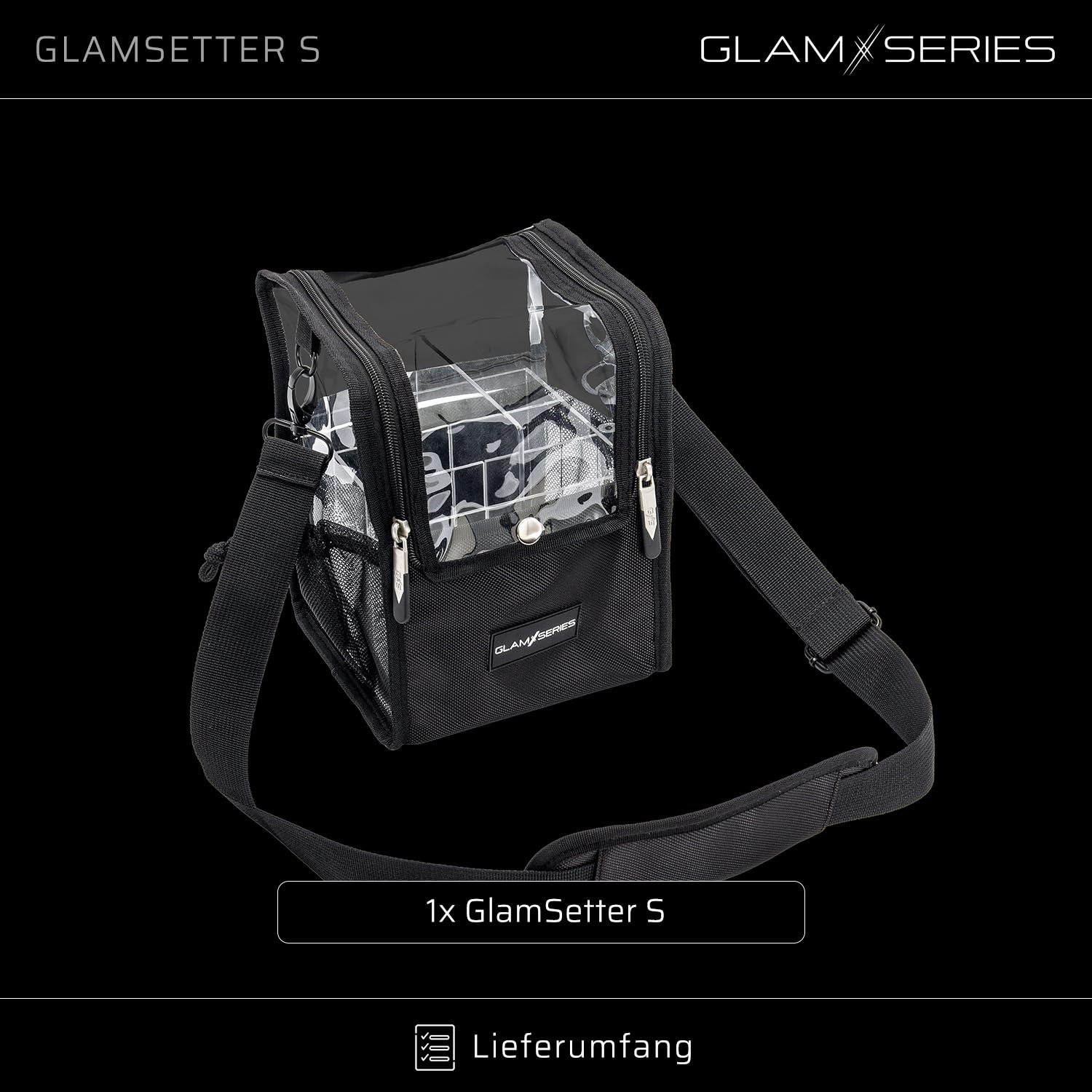 GlamSetter S Borsa per trucco 175 x 165 x 230 mm, beauty case trasparente con diverse opzioni di trasporto