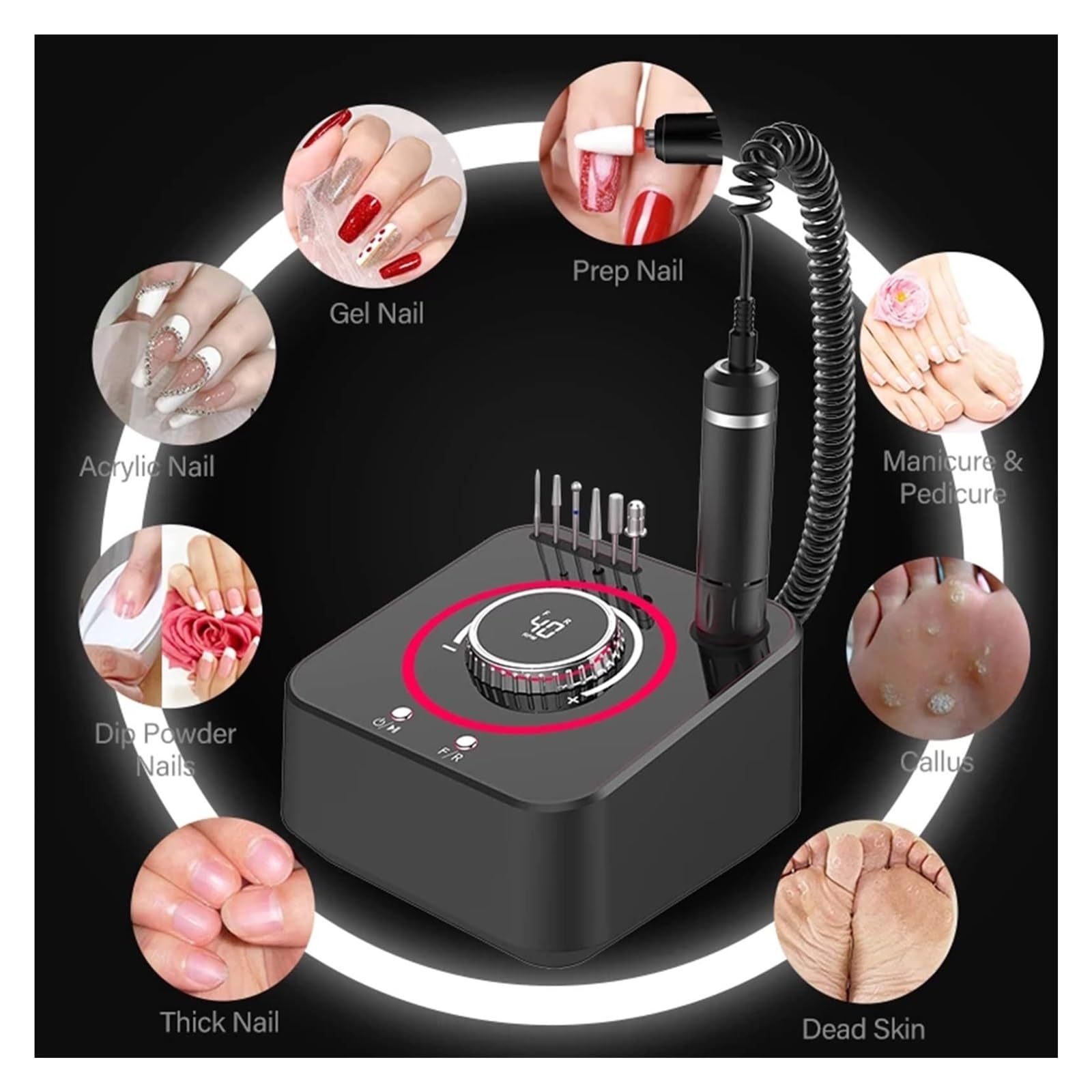 Nagelfräser, Elektrischer Nagelschleifer for harte Nägel, 40000 U/min, Maniküre-Maschine, elektrischer Nagelbohrer, Nagelpolierer, professionelles Nagelschönheitswerkzeug(Pink)