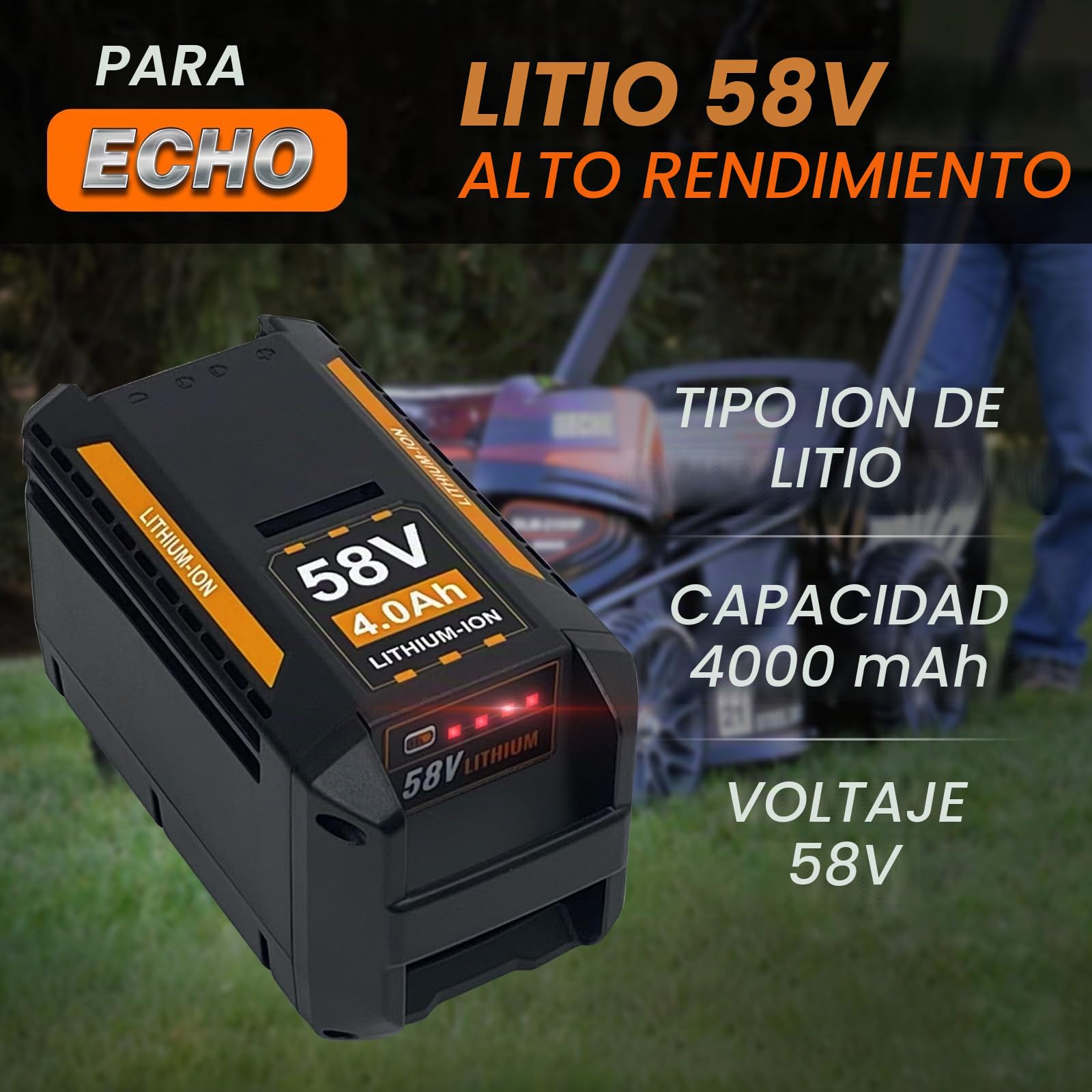 Batería de litio de 58 V y 4,0 Ah de repuesto para batería Echo 58 V CBP-58V40 CBP-58V20 CBP-58V2AH CHT-58V CDST-58V CCS-58V CLM-58V, compatible con herramientas eléctricas Echo 58 V MAX PRO serie (58