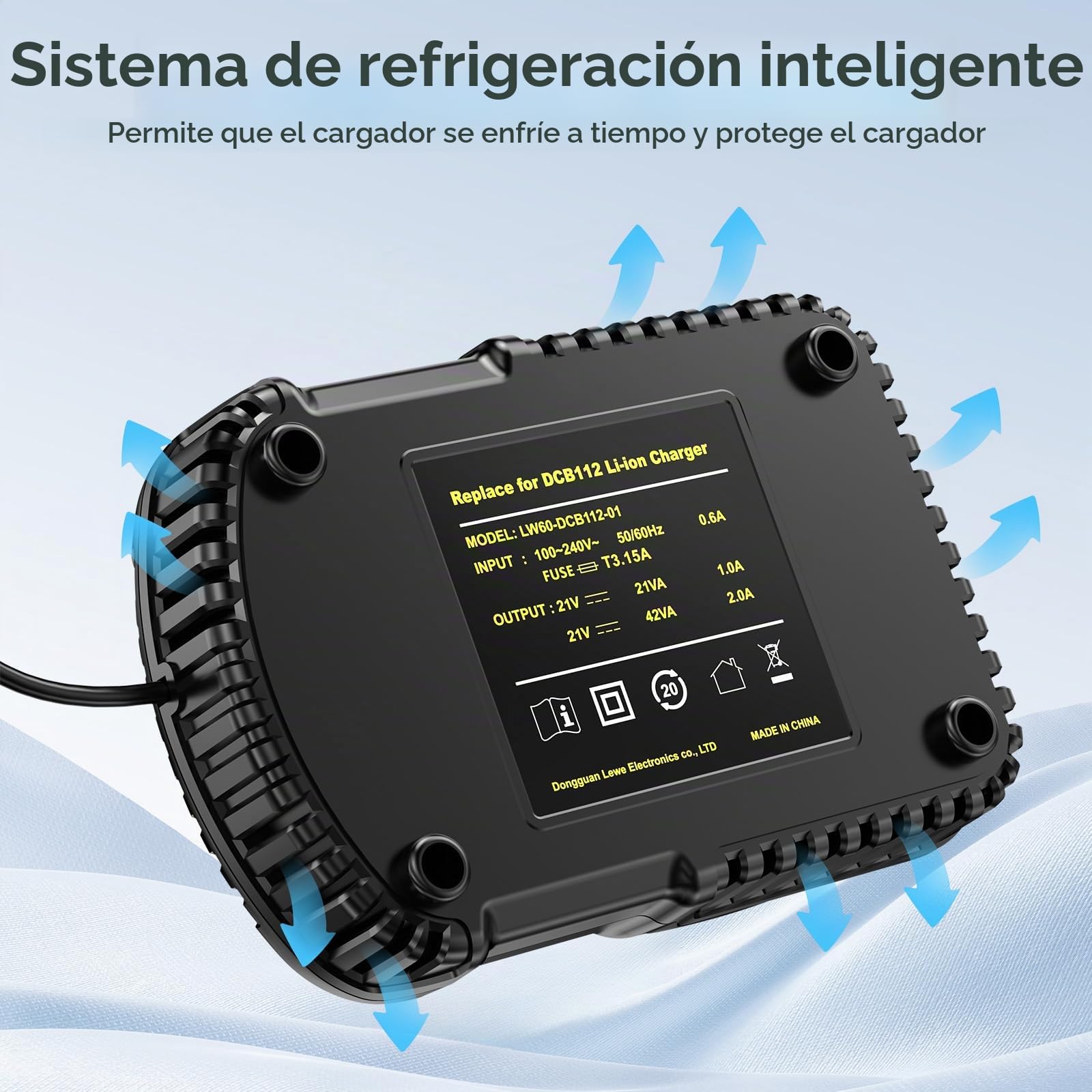 Cargador de batería para DeWalt 10.8V 12V - 18V 20V batería, 2.0A Cargador rápido para DeWalt DCB115 DCB204 DCB205 DCB206 DCB201 DCB120 DCB127