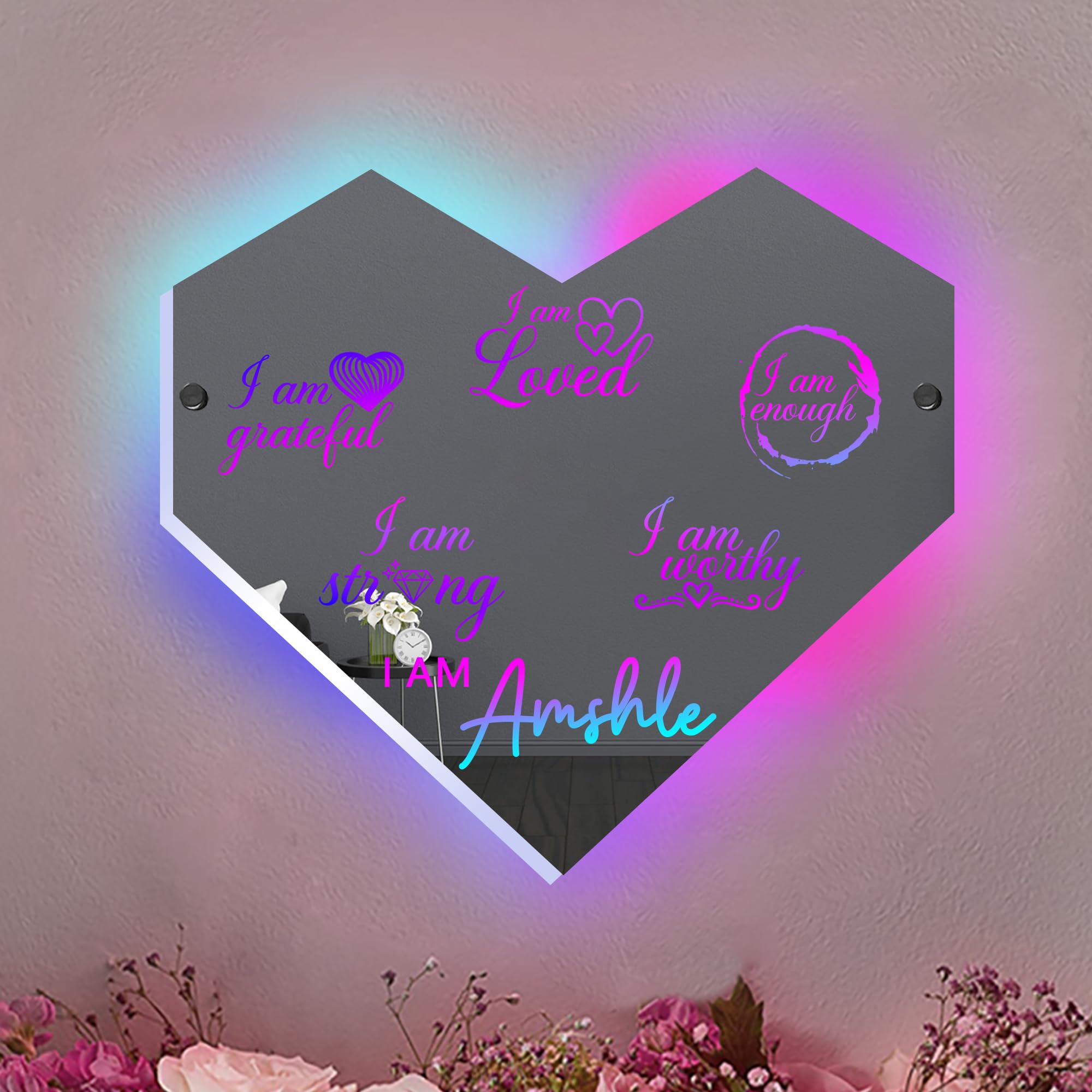 Personalized I Am Affirmation Mirror Led Lights, Custom Light Up Name Affirmations Mirrror Neon Sign, Positive Affirmations Wall Decor Inspirational Christmas Birthday Gift for Kids Men Women