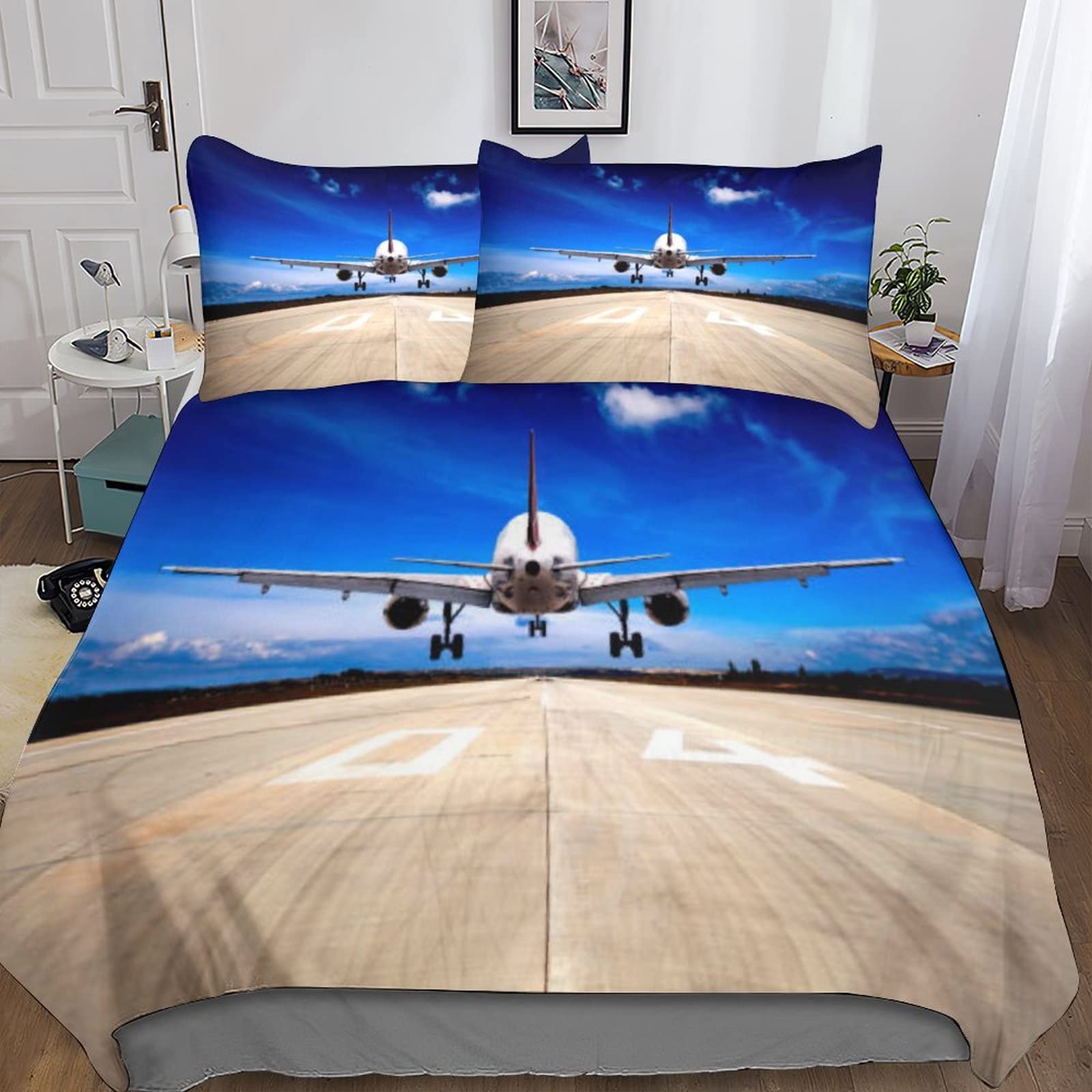 Housse de couette avion 200x200 avec taies d'oreiller en microfibre respirante