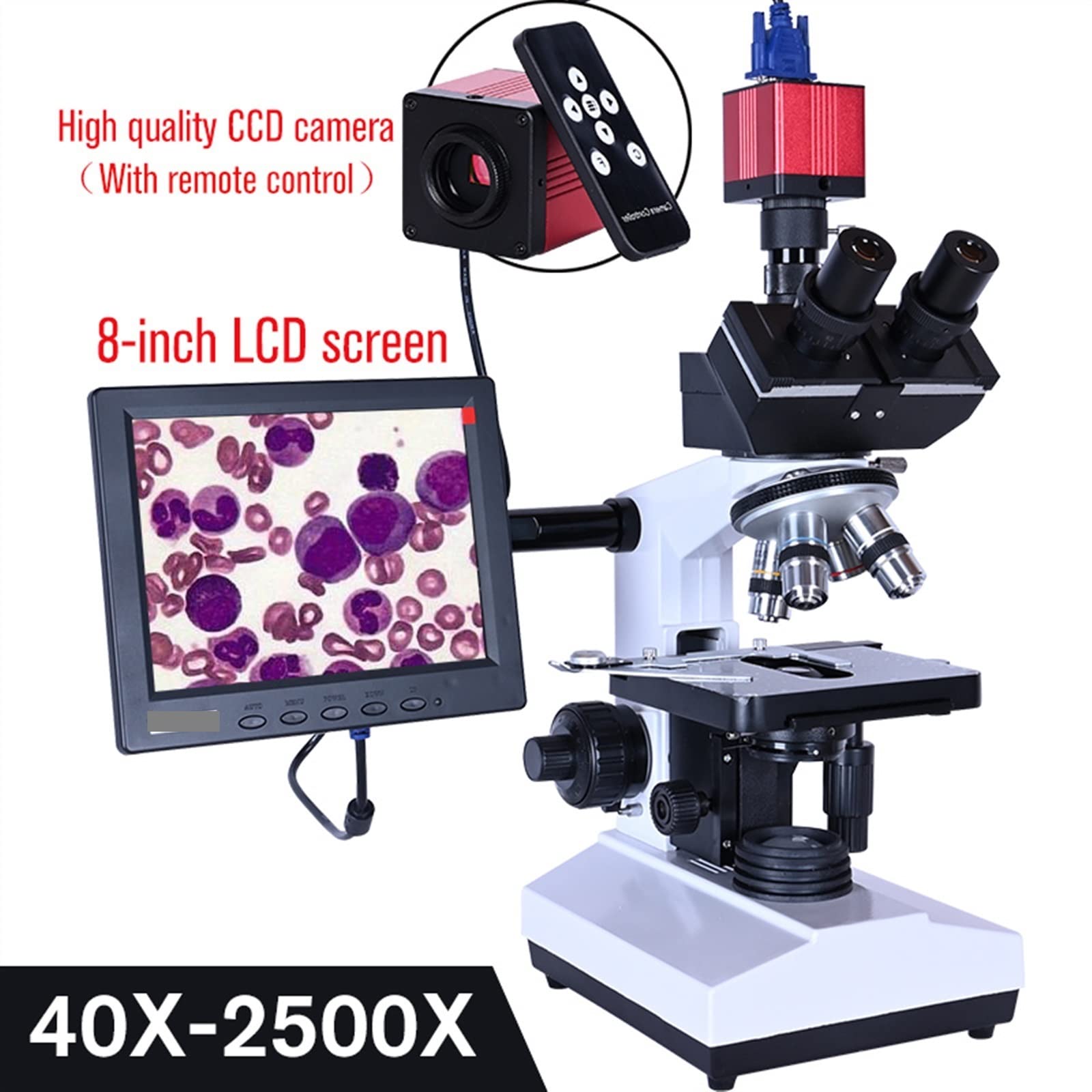 9 cal LCD profesjonalne laboratorium biologiczny HD Trinocular mikroskop Zoom 2500X + USB VGA CVBS elektroniczna cyfrowa kamera ccd(Set 2)