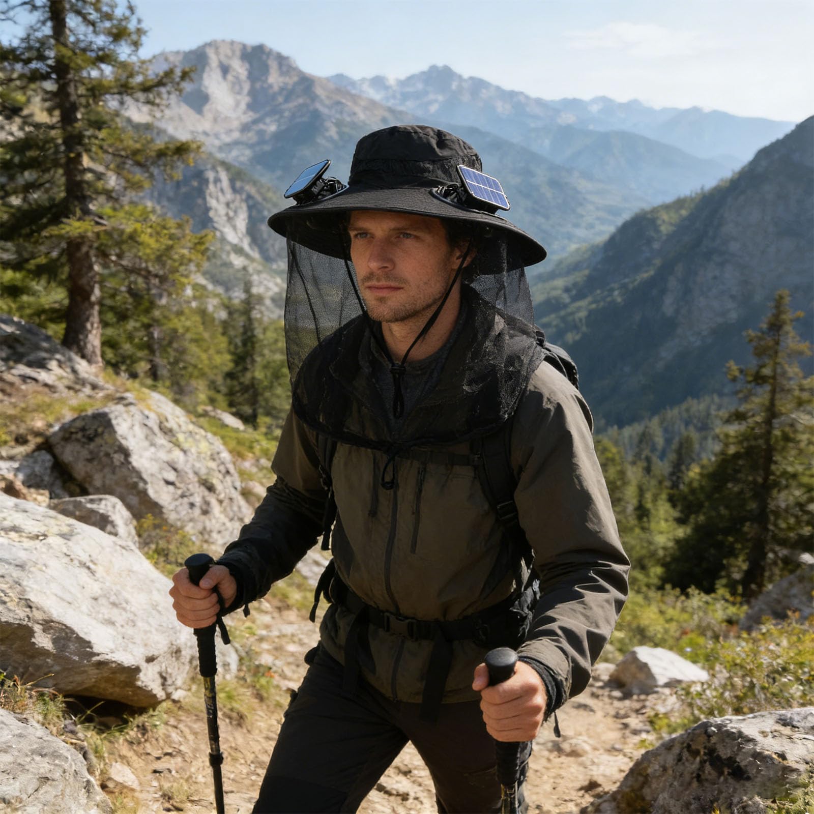 Protecciones Sombrero de Pescador Gorra de Ancha con Ventilador de enfriamiento de energía Solar Blindaje de Malla para Hombres y Mujeres Actividad Aire Sombrero de de Ancha