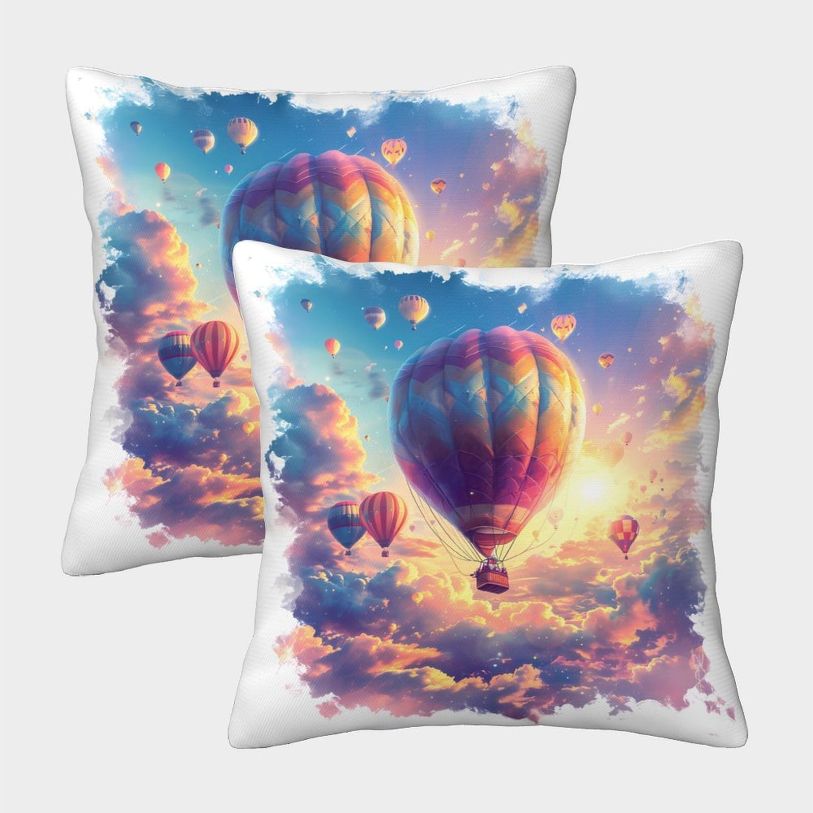 QFVANSIYO Dreamy Hot Air Balloon 3D Printed Pillowcase Microfiber Soft Pillow Cover for Bedroom Decor, Teens Adults Home Bedding 40x40cm