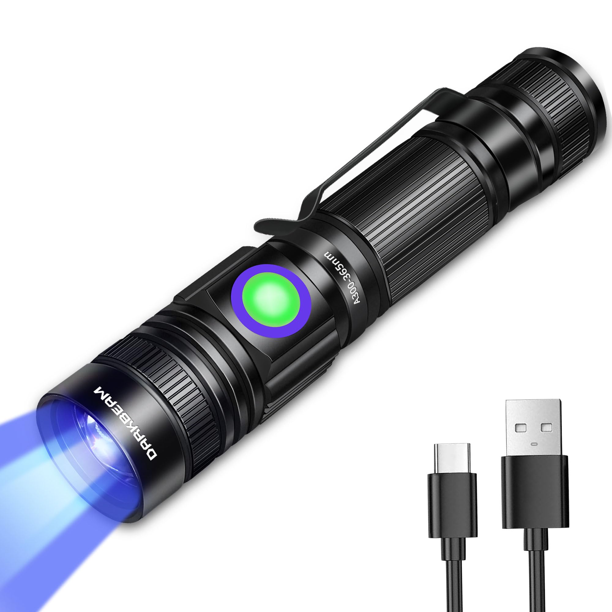 DARKBEAM 365nm UV Flashlight Rechargeable Black Light - Powerful LED Mini Ultraviolet Flashlights, Portable USB-C Woods Lamp - for Pet Urine Detection, Resin Curing, Stains, Minerals, Money