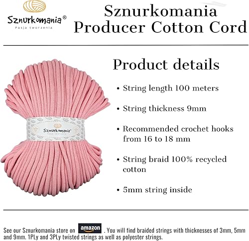 Miniatura 5 de Cordón de algodón de 0.354 in, 109 yardas, multicolor, cuerda de macramé de 0.354 in a 328.1 ft, cuerda de ganchillo de 0.354 in, hilo de algodón,