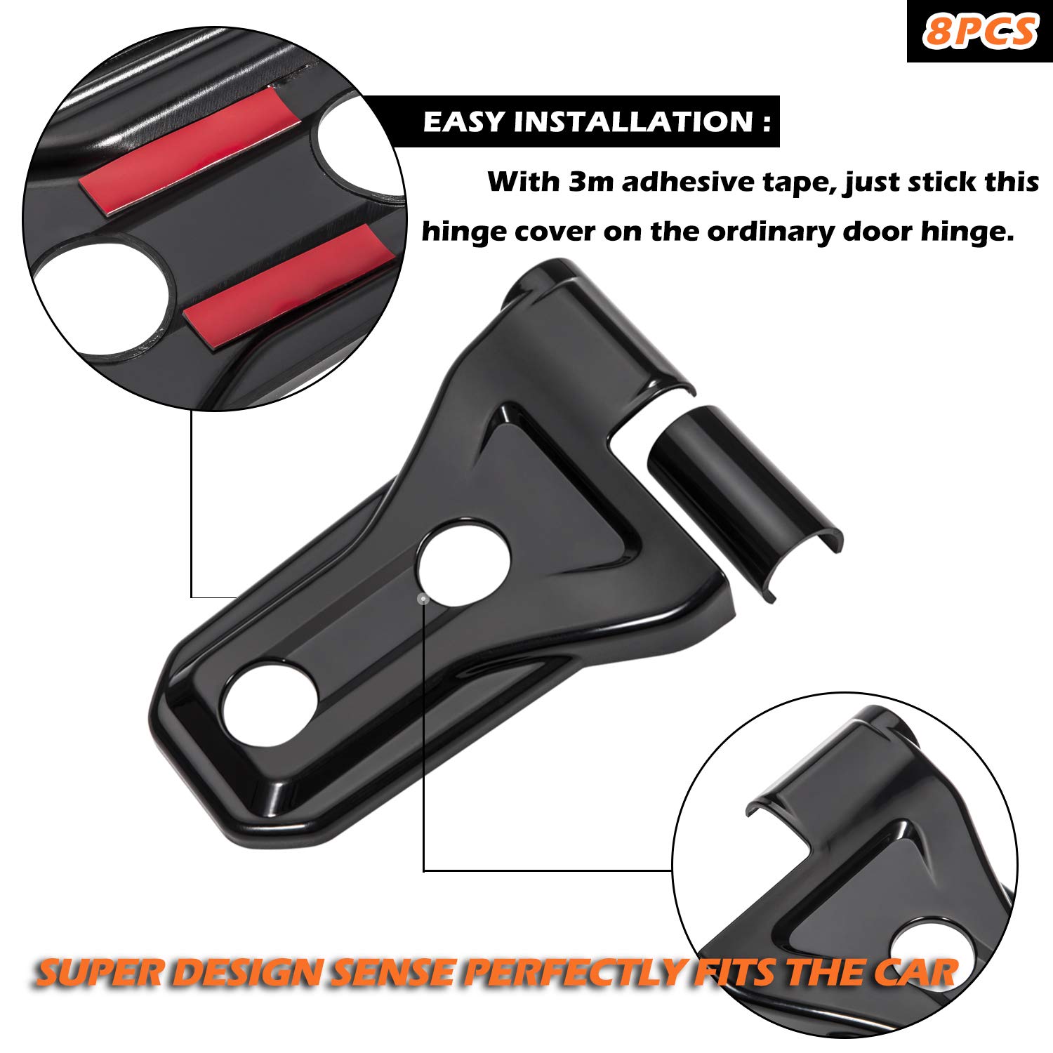 Snapklik.com : Black Door Hinge Cover Trim Exterior Accessories 8PCS ...