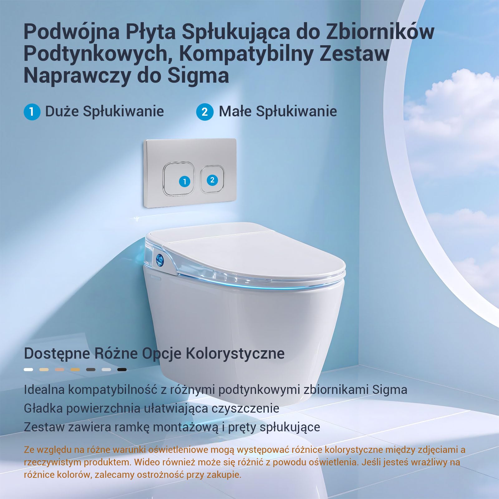 WC Przyciskowa płyta, kompatybilna z seriami Geberit Sigma, UP300 i UP320, z podwójnym spuszczaniem, wyposażona w zestaw klapy spuszczającej i ramę montażową