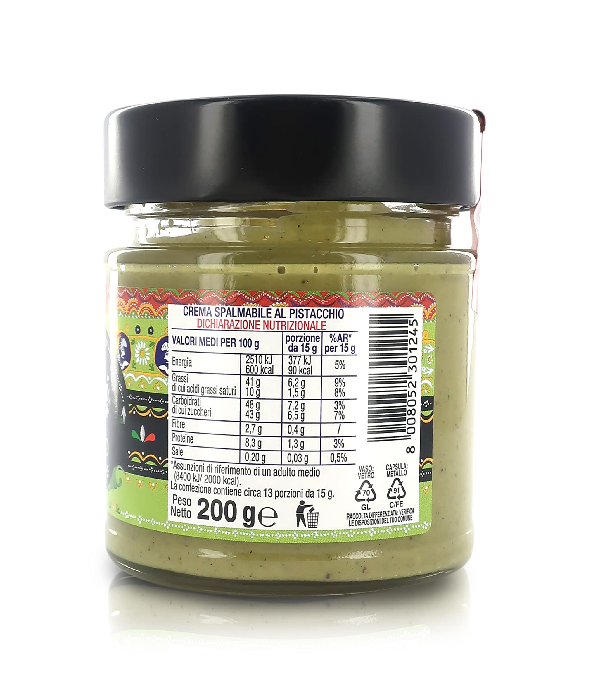 Crema Spalmabile Al Pistacchio, Prodotta In Italia, ''I Siciliani'', 6 Vasetti Da 200 Grammi L'Uno, Tot. 1,2 Kg
