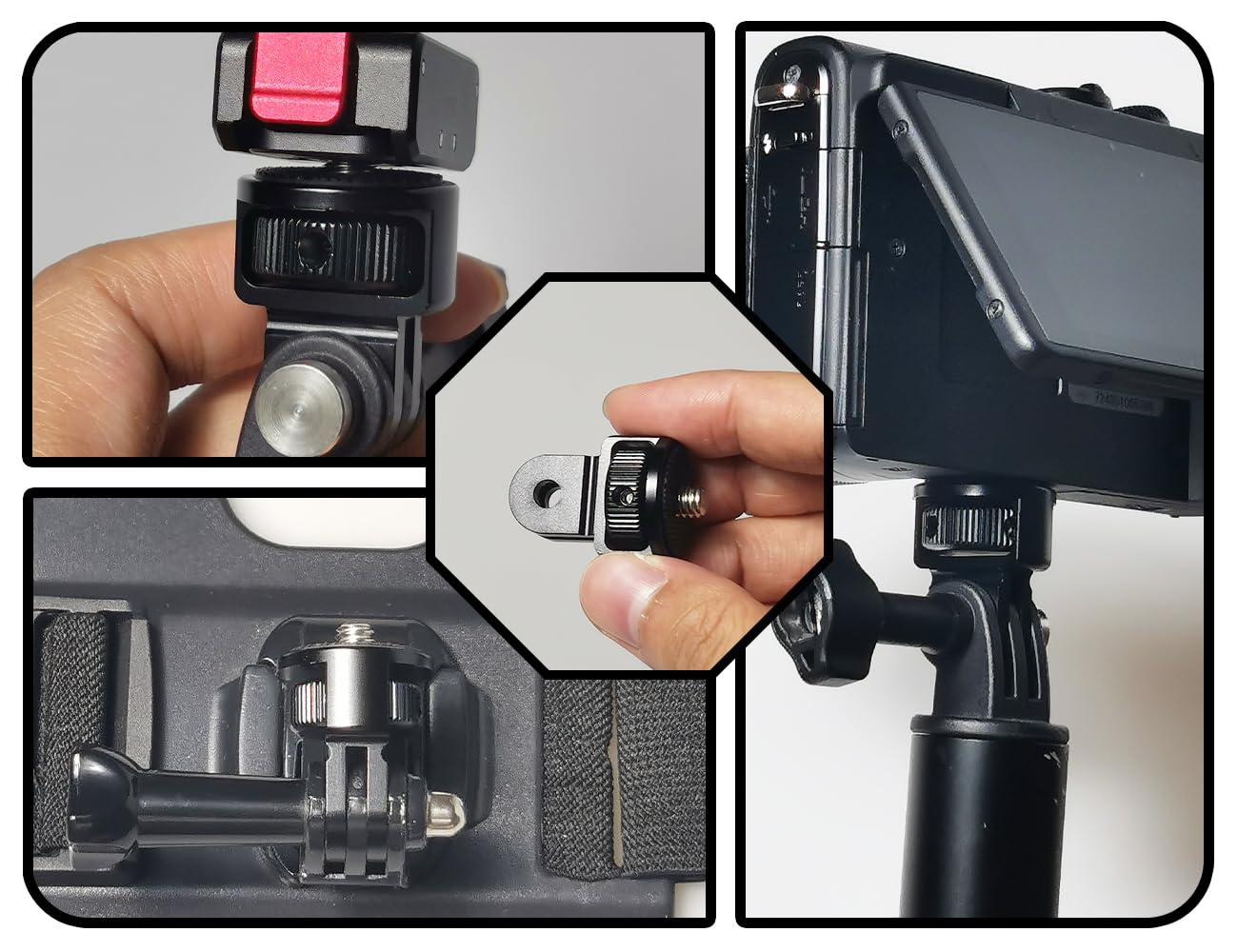 KAPSING 1/4 inch Rotation 360° Tripod Mount Thread Adapter Camera Accessories Compatible with Gopro Helmet Mount Motorcycle Compatible with Insta 360 x2 x3 and Other Action Cameras
