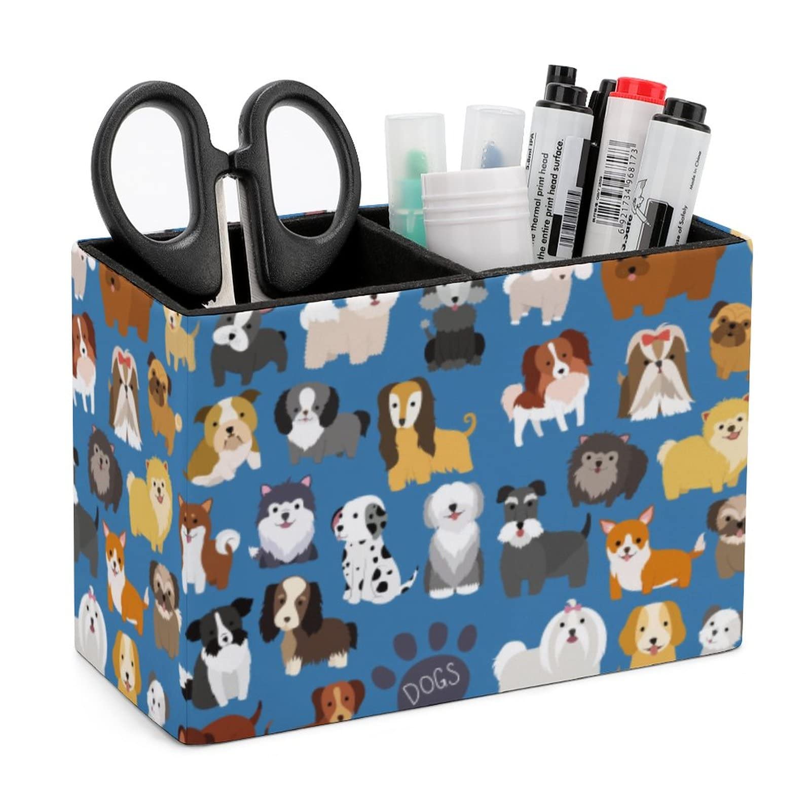 Niapessel Cute Dogs Puppy Pencil Holder For Desk, Pen Holder Storage Desktop Pen Organizer Desk Pencil Organizer Makeup Brush Holder For Office School College Leather
