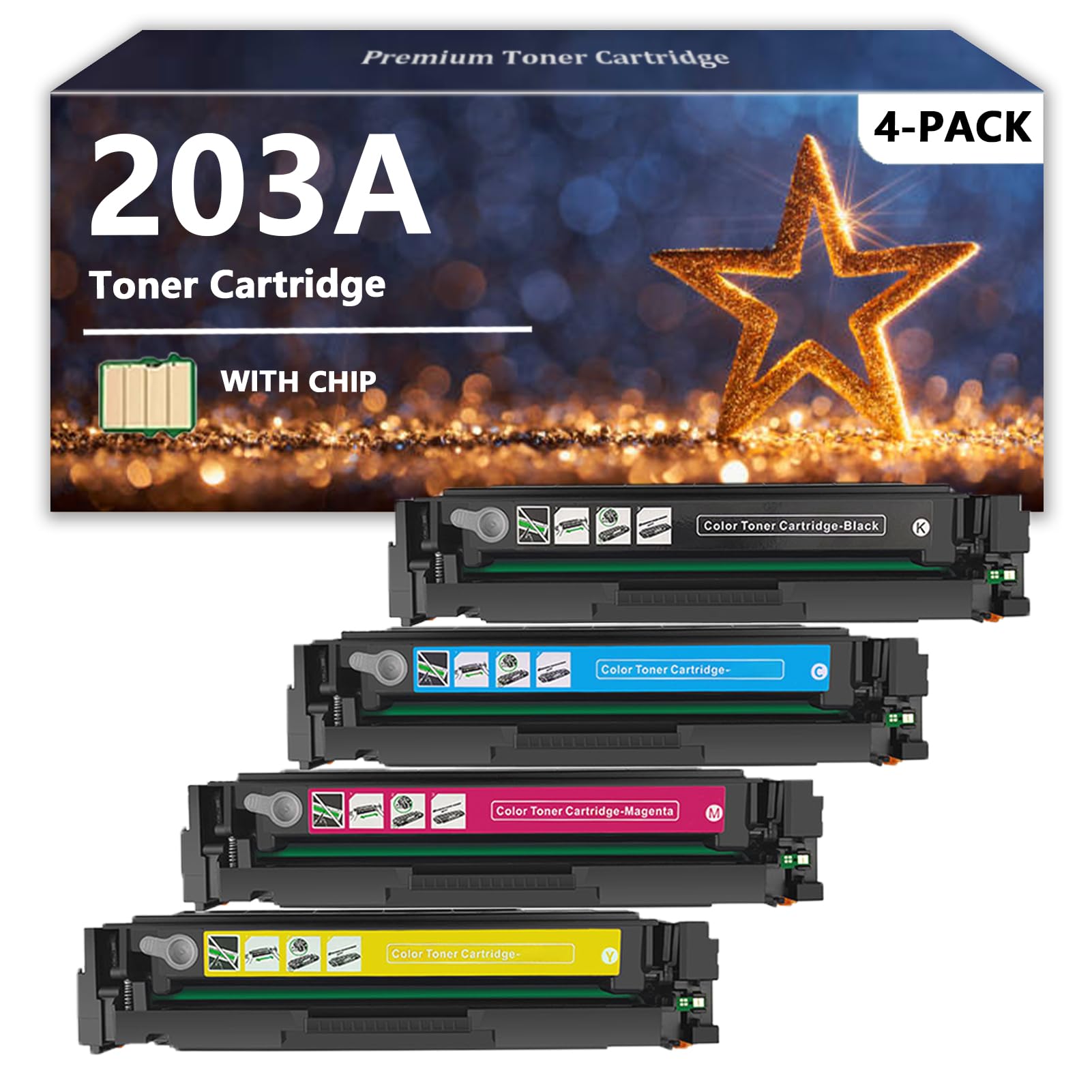 203A Toner Cartridges Compatible for HP 203A CF540A CF541A CF542A CF543A Toner Cartridge, Quality Toner for HP Color Laserjet M254 M280 M281 Series, 1 Set